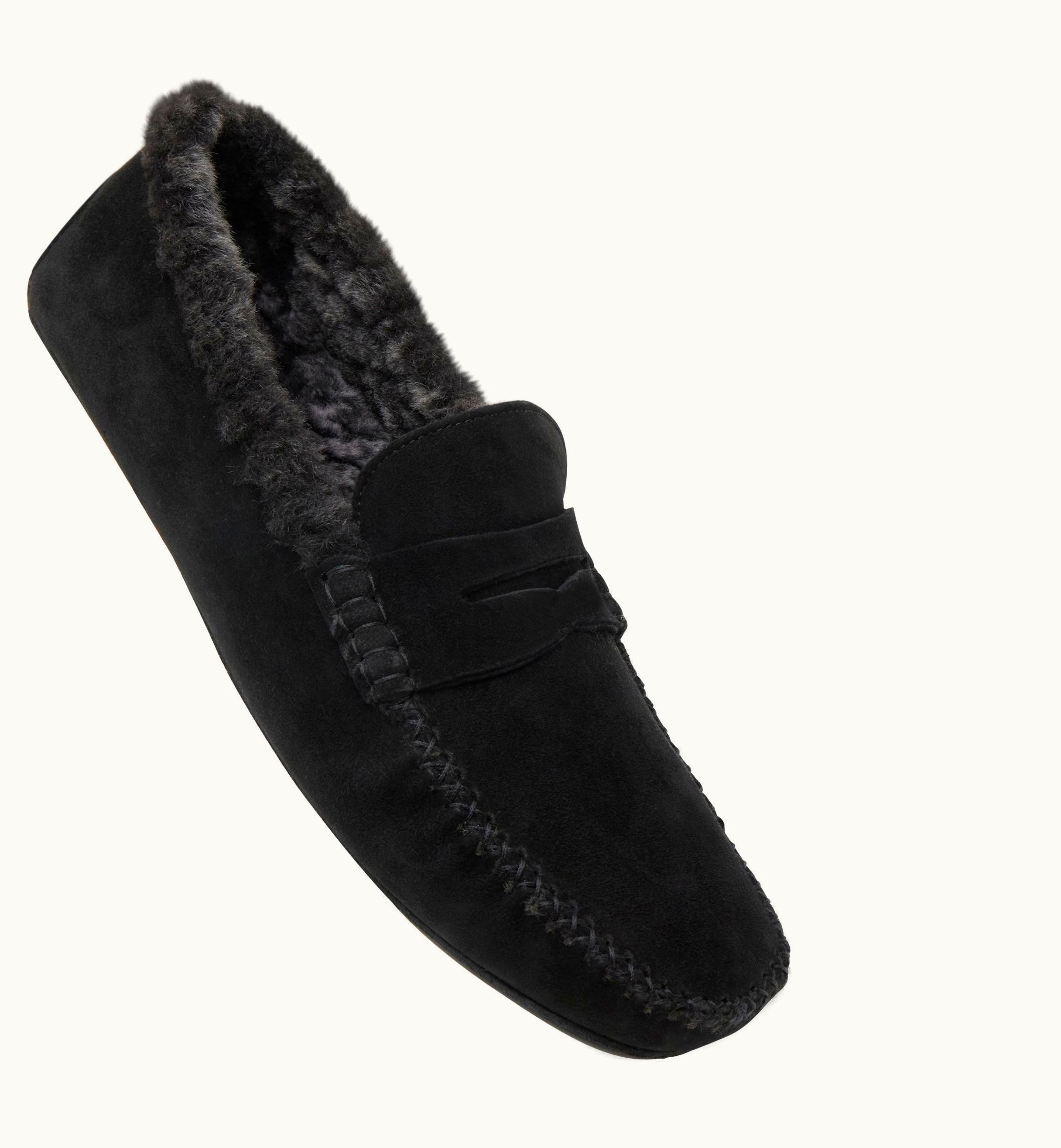Manolo Blahnik Manolo Blahnik Kensington Black Suede Shearling Lined Loafers