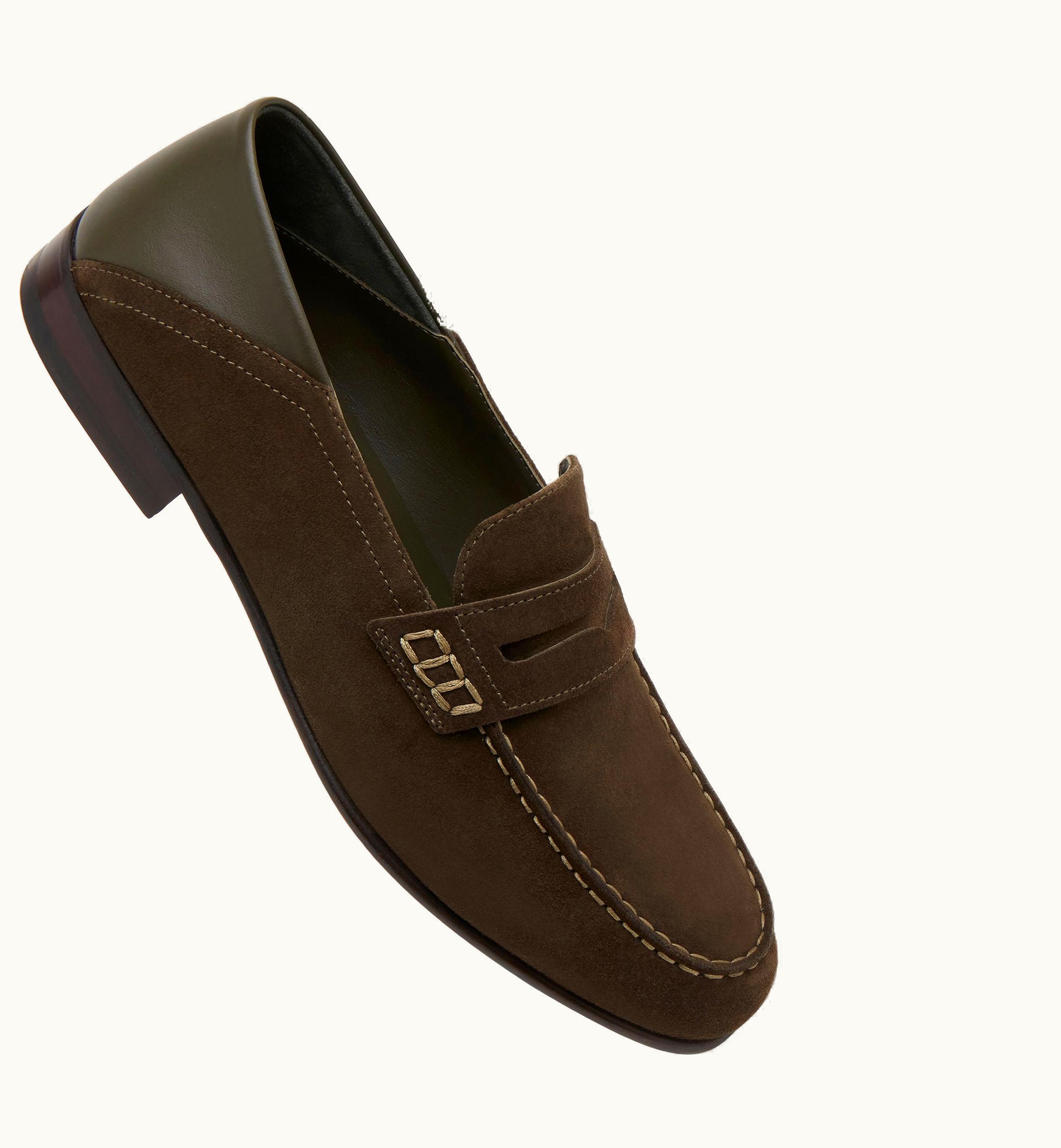 Manolo Blahnik Manolo Blahnik Plymouth Dark Khaki Suede Penny Loafers