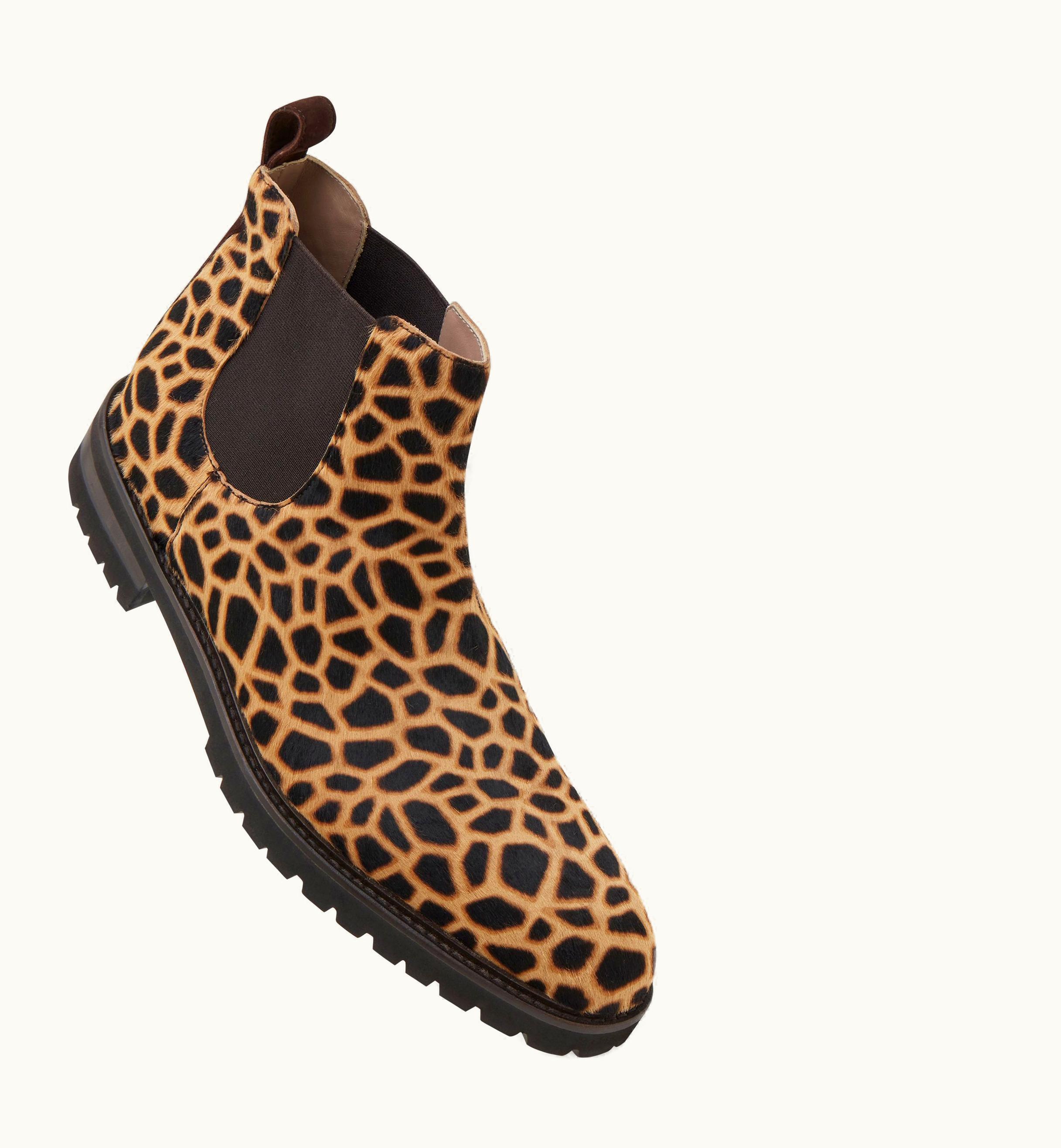 Manolo Blahnik Manolo Blahnik Brompton Brown Calf Hair Animal Print Ankle Boots