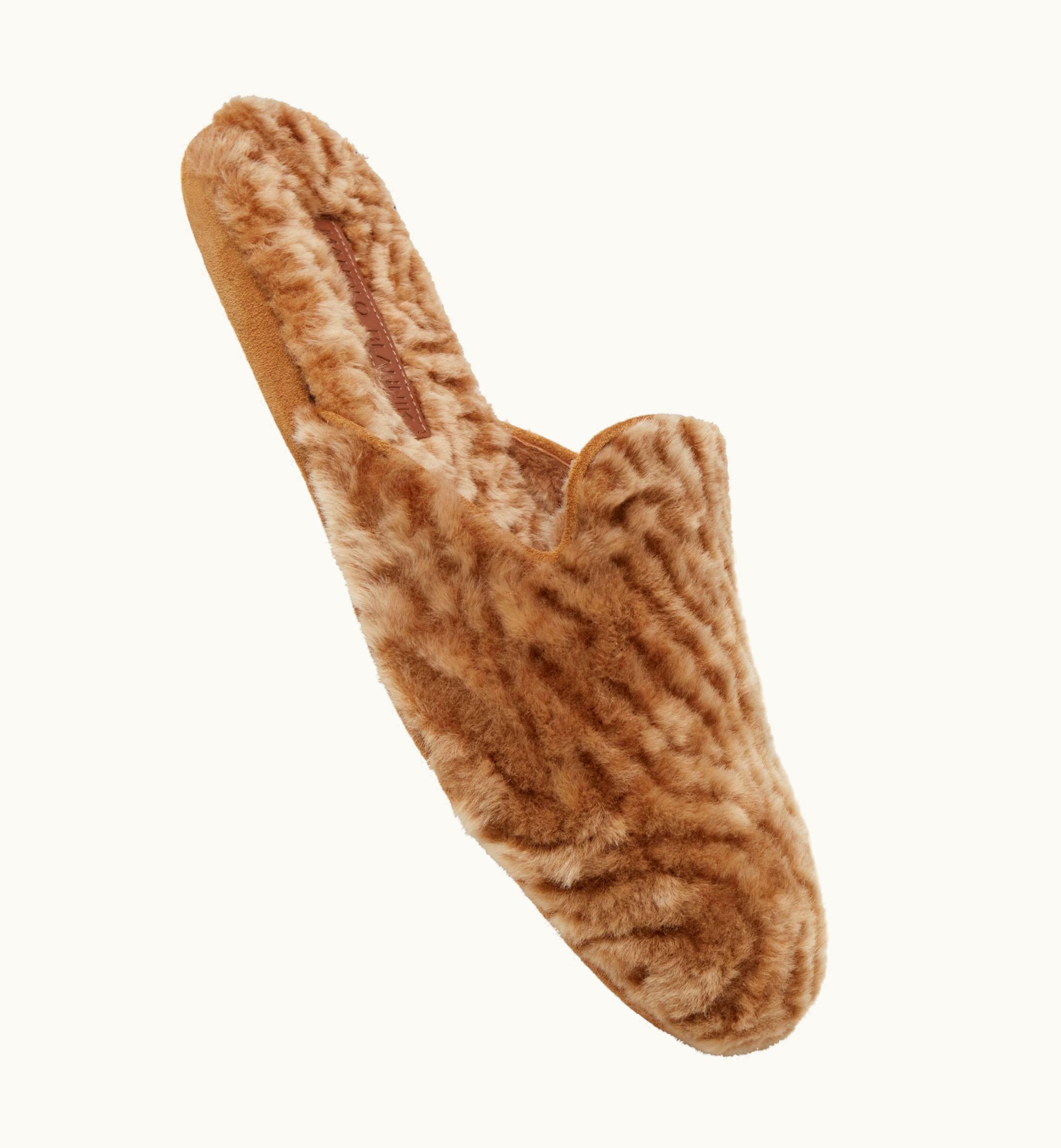 Manolo Blahnik Manolo Blahnik Montague Brown Shearling Slippers 321-2063-0001