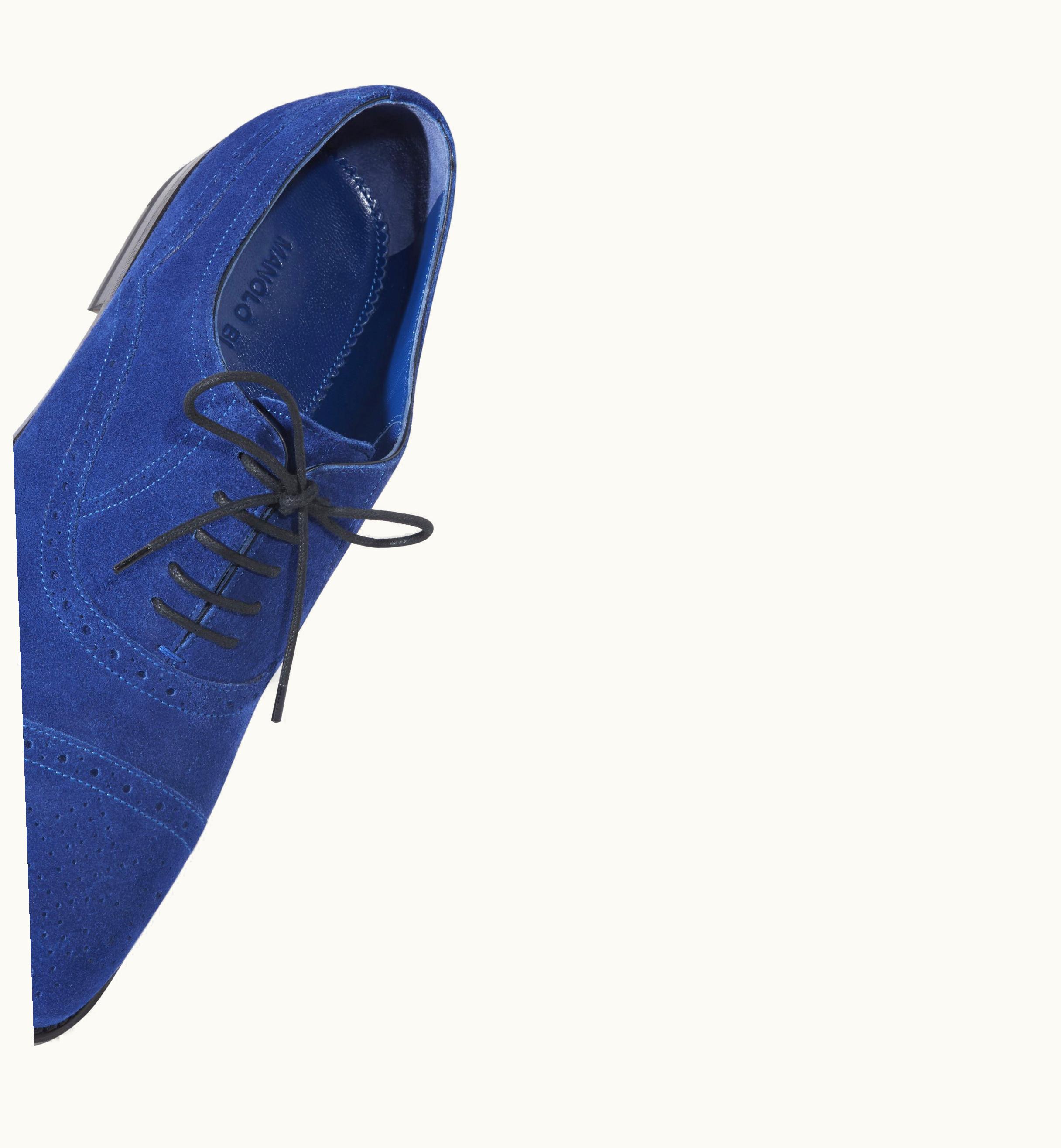 Manolo Blahnik Manolo Blahnik Witney Bright Blue Suede Cap Toe Oxfords