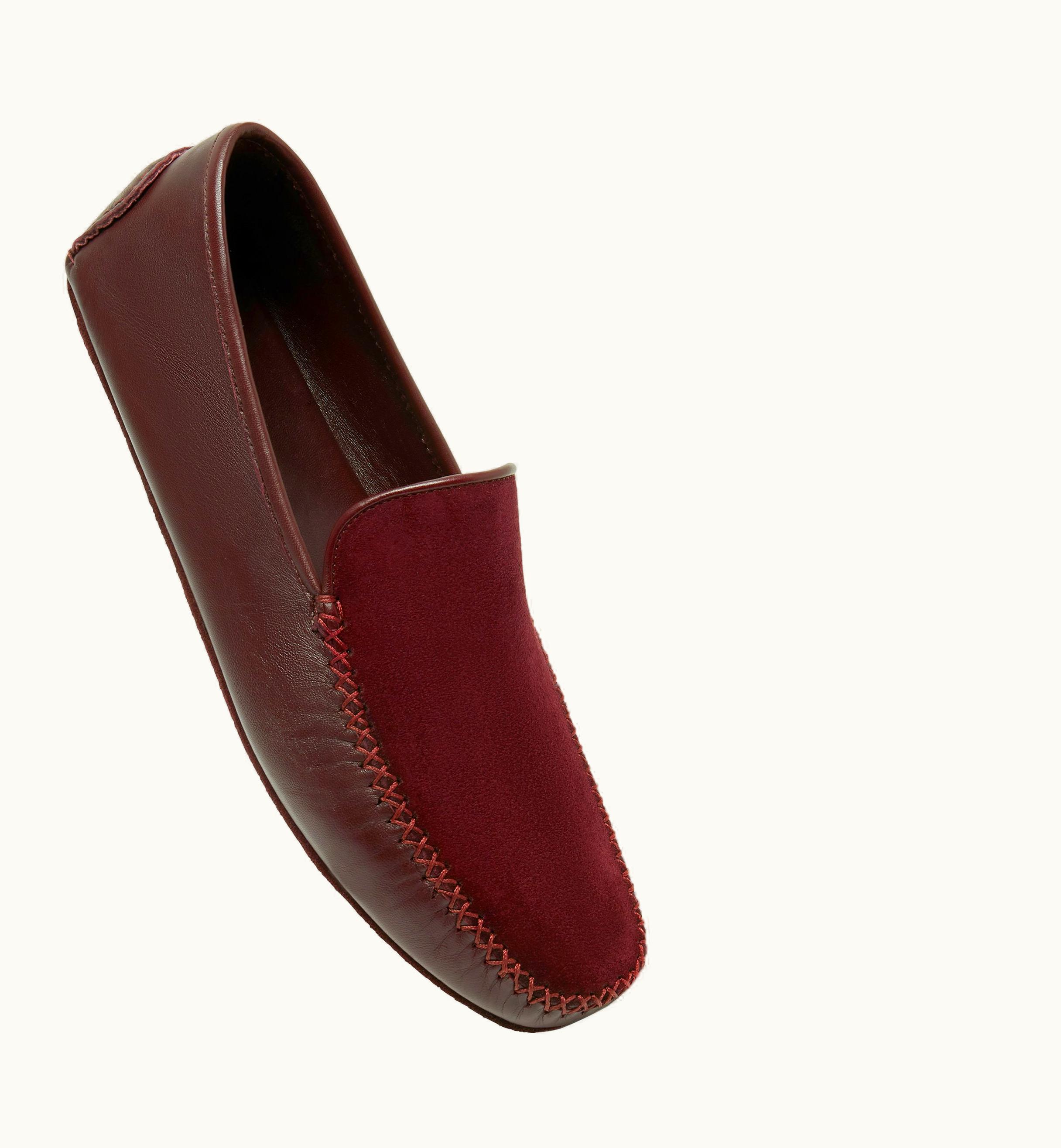 Manolo Blahnik Mayfair Burgundy Nappa Leather And Suede Driving Shoes