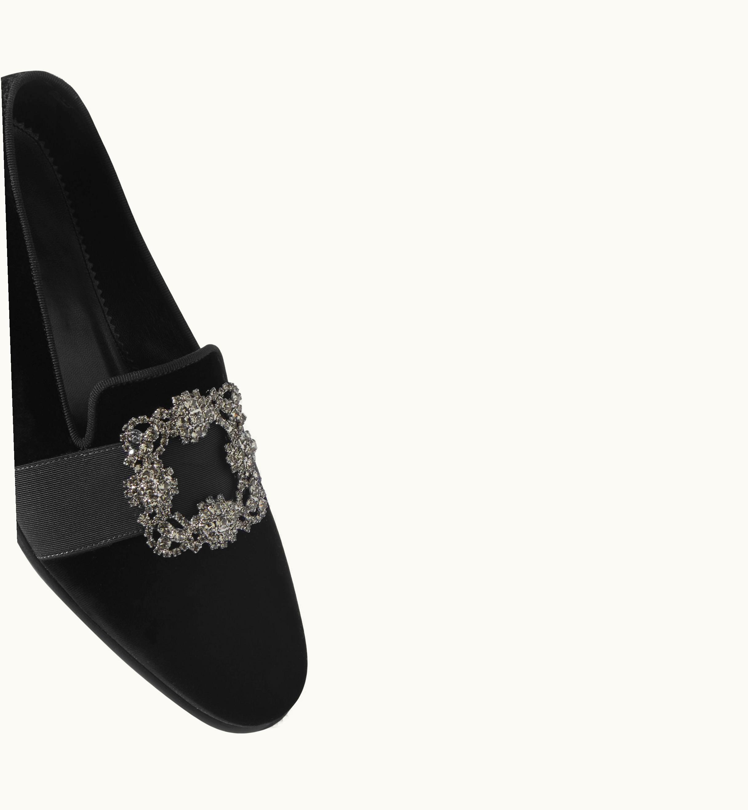 Manolo Blahnik Carlton Velvet Black Velvet Jewelled Buckle Loafers