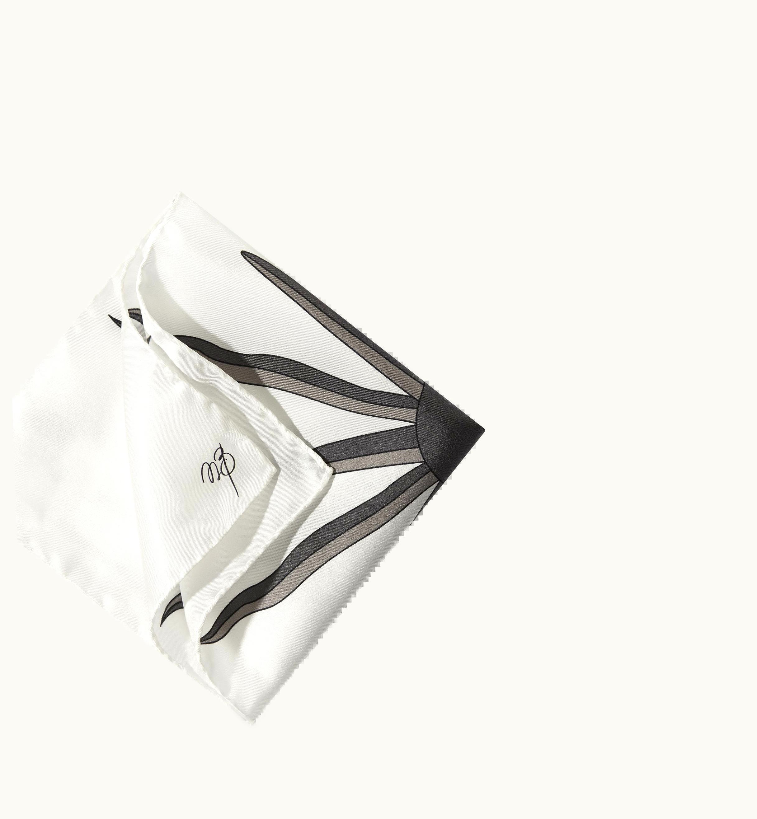 Manolo Blahnik Sun Ivory And Grey Silk Sunburst Pocket Square