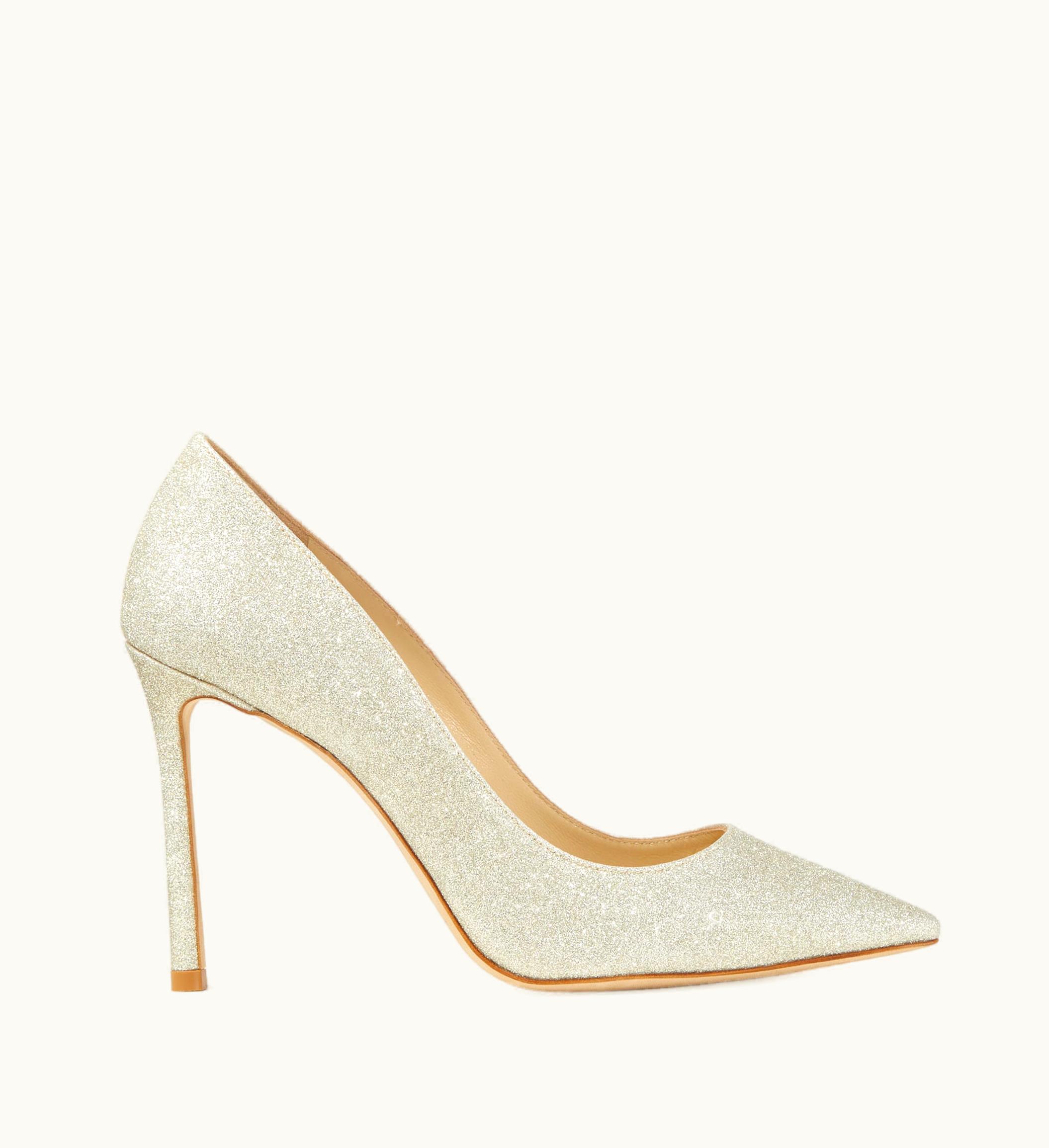 Jimmy Choo Romy 100 Platinum Ice Dusty Glitter Pointy Toe Pumps