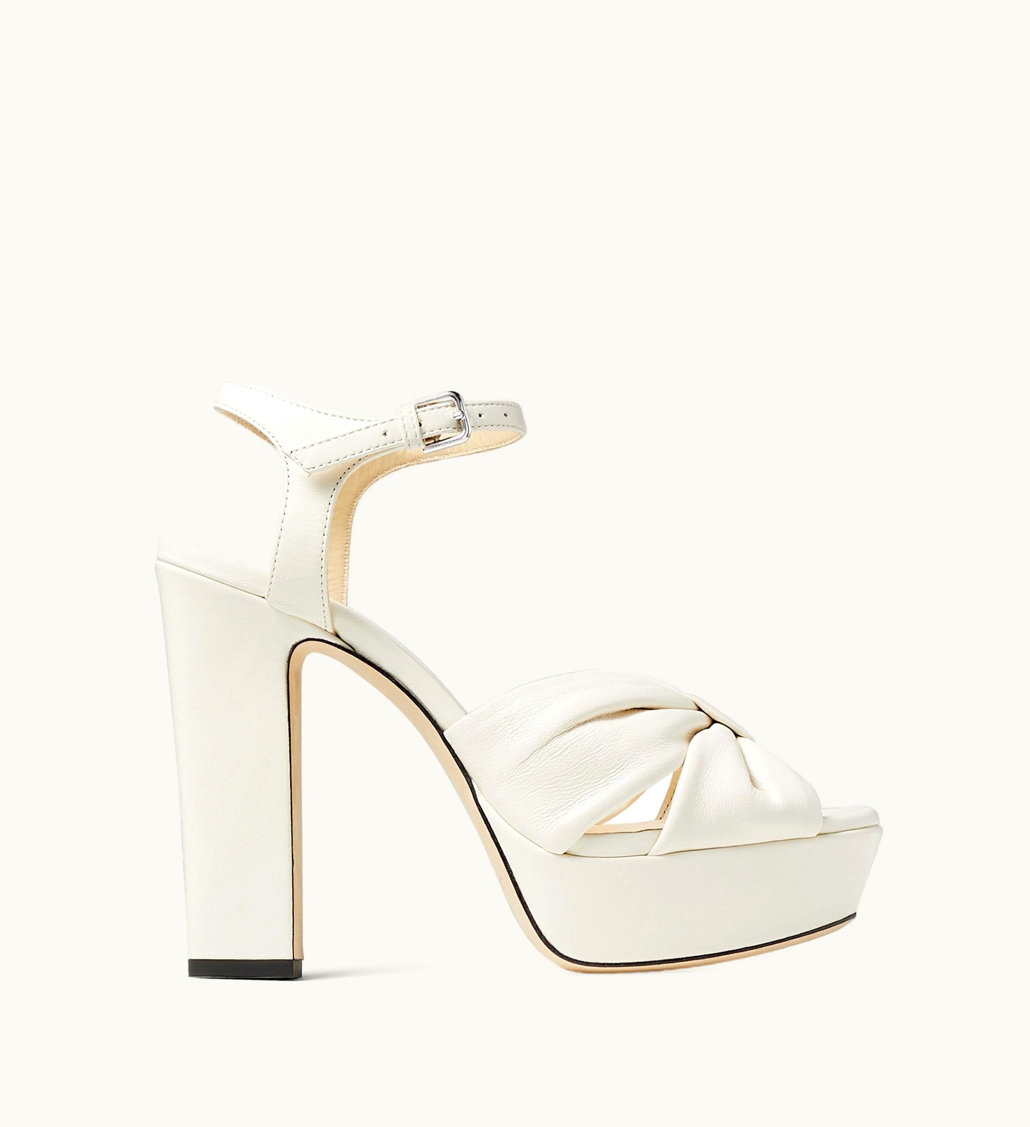 Jimmy Choo Heloise 120 Latte Nappa Leather Platform Sandals