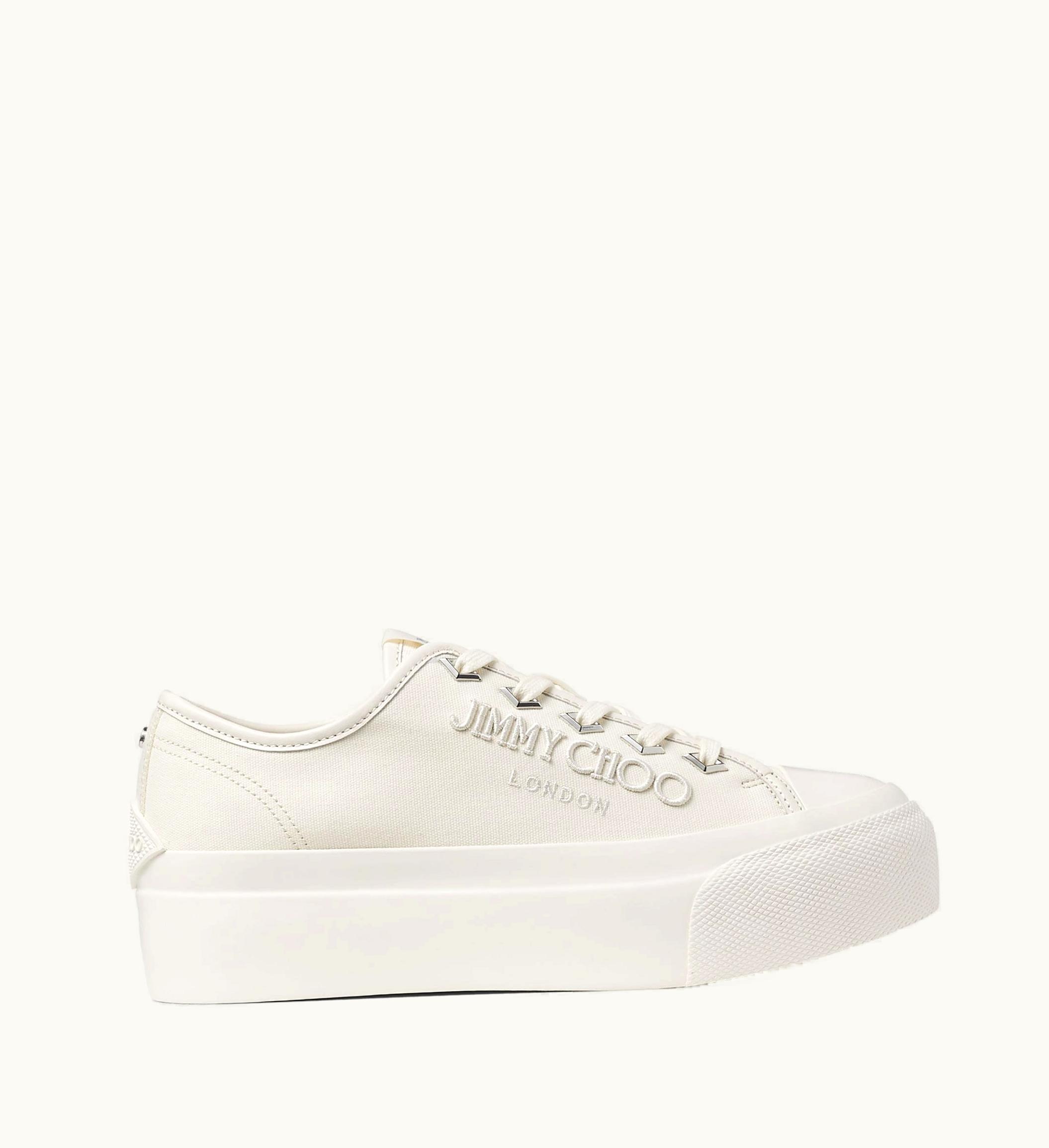 Jimmy Choo Palma Maxi / F Latte Canvas Platform Trainers With Embroidered Logo