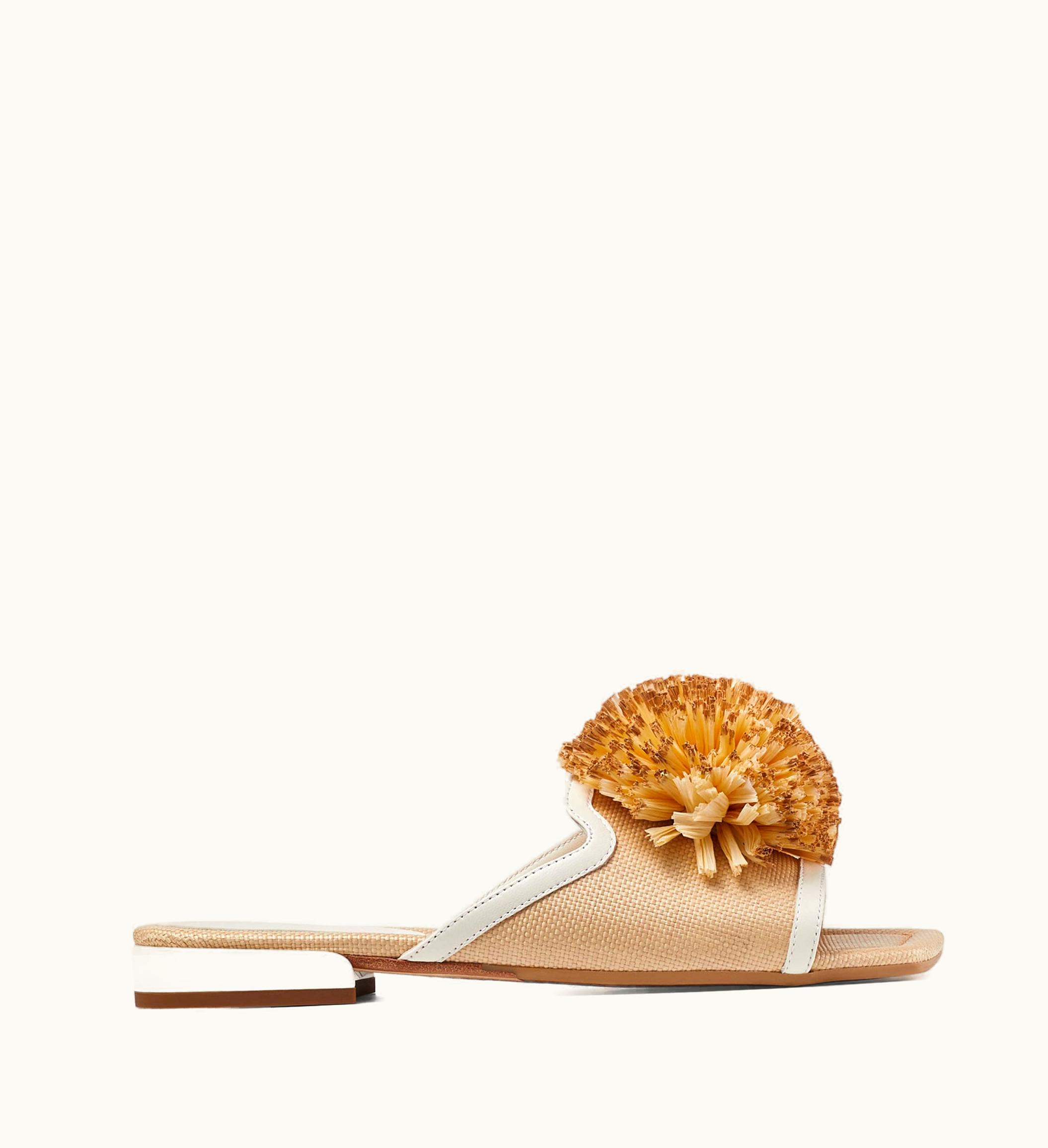 Jimmy Choo Nako Flat Natural / Latte Raffia Pom Pom Flats