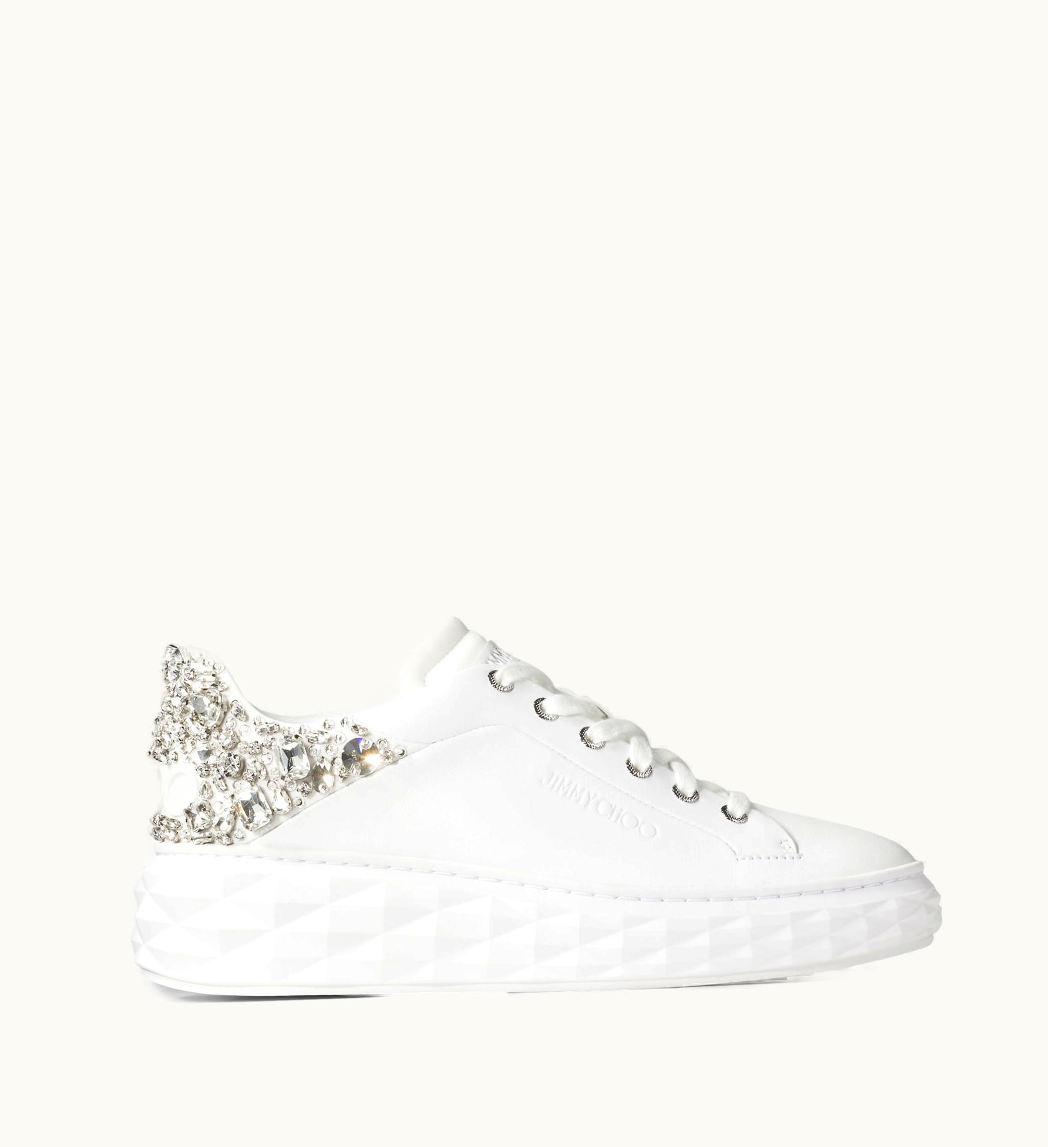 Jimmy Choo Diamond Maxi / F II White And Silver Nappa Leather Trainers With Crystals