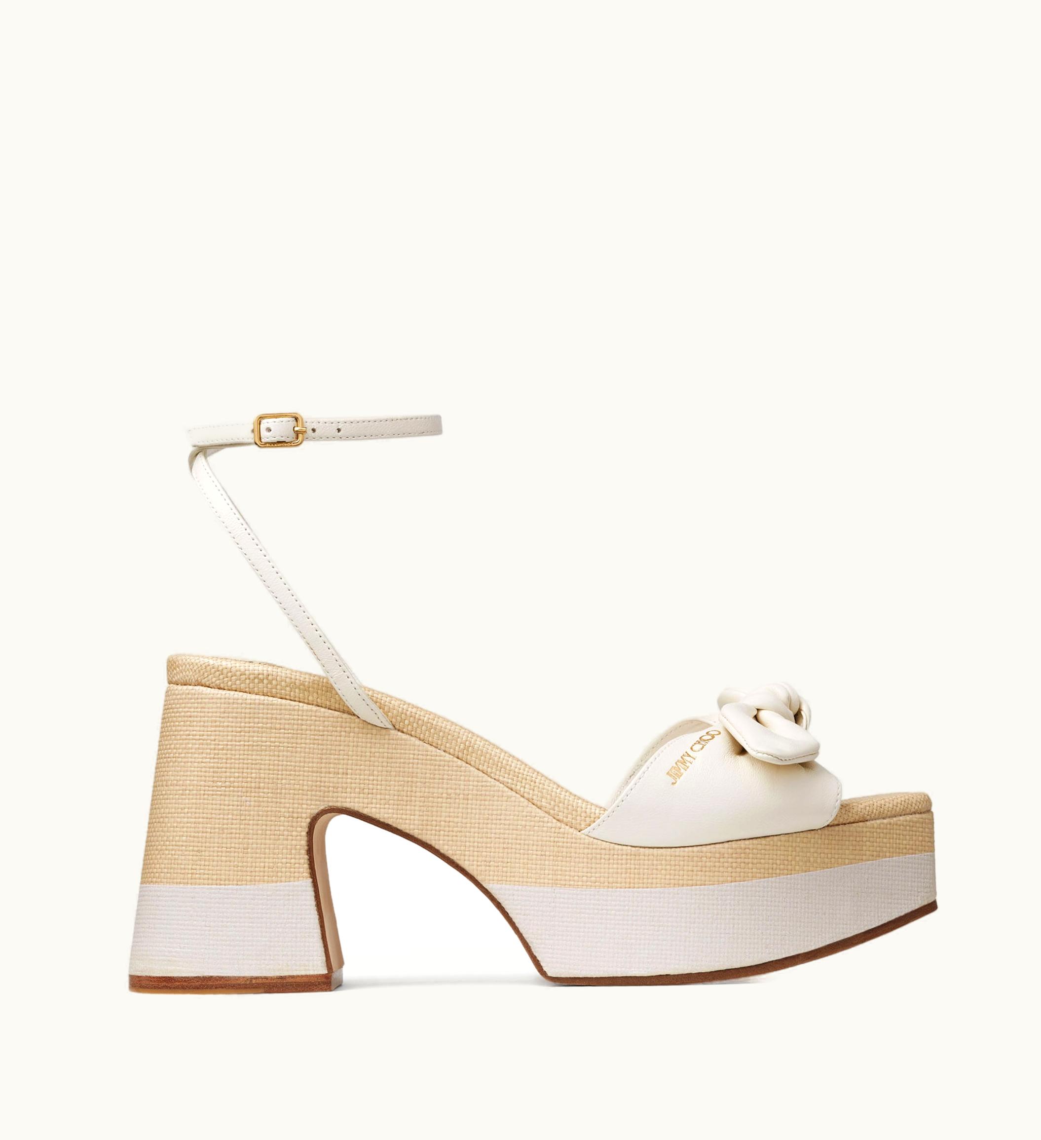 Jimmy Choo Ricia 95 Latte / Natural Leather And Raffia Platform Sandals