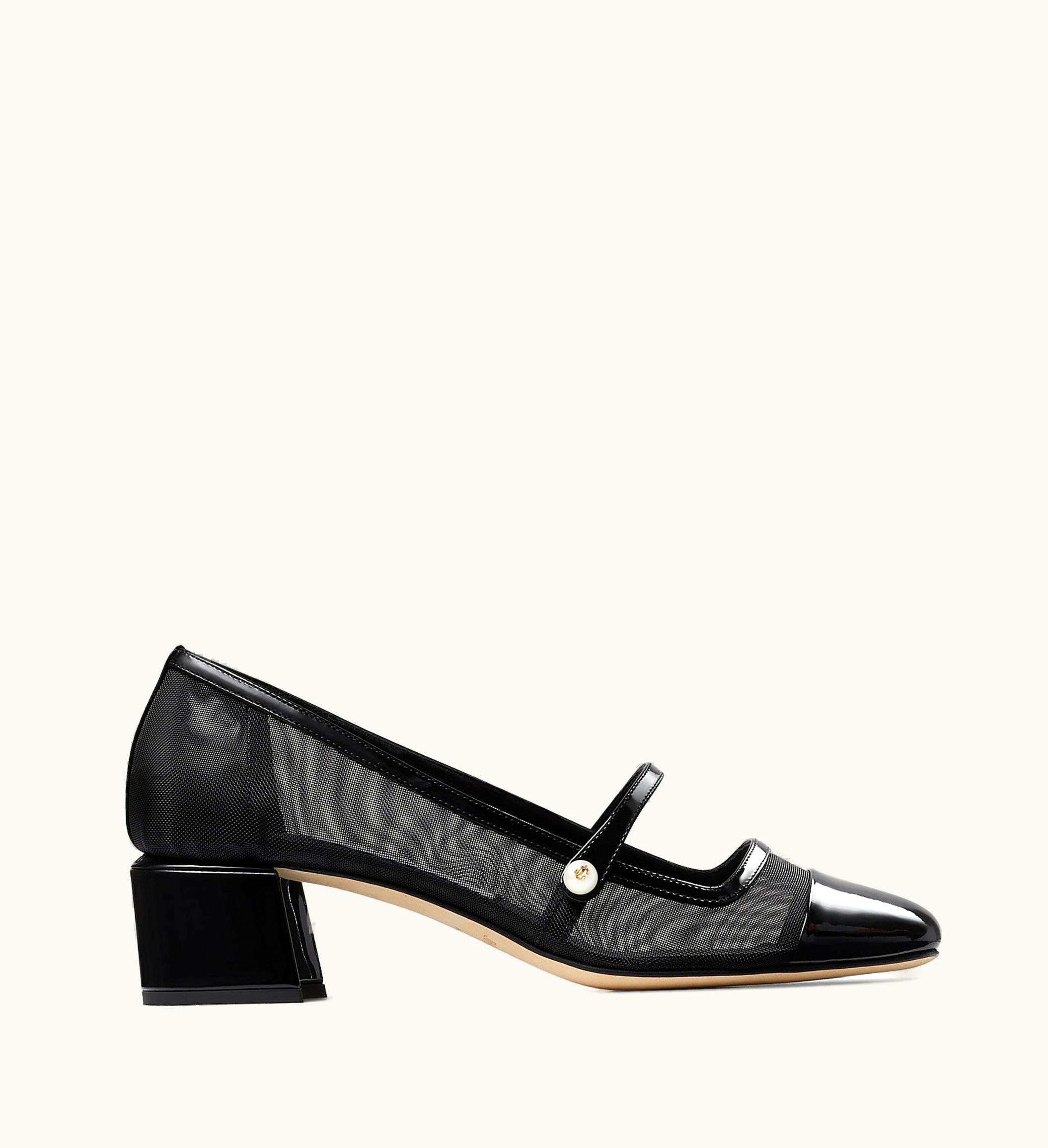 Jimmy Choo Elisa 45 Black Patent And Mesh Pumps