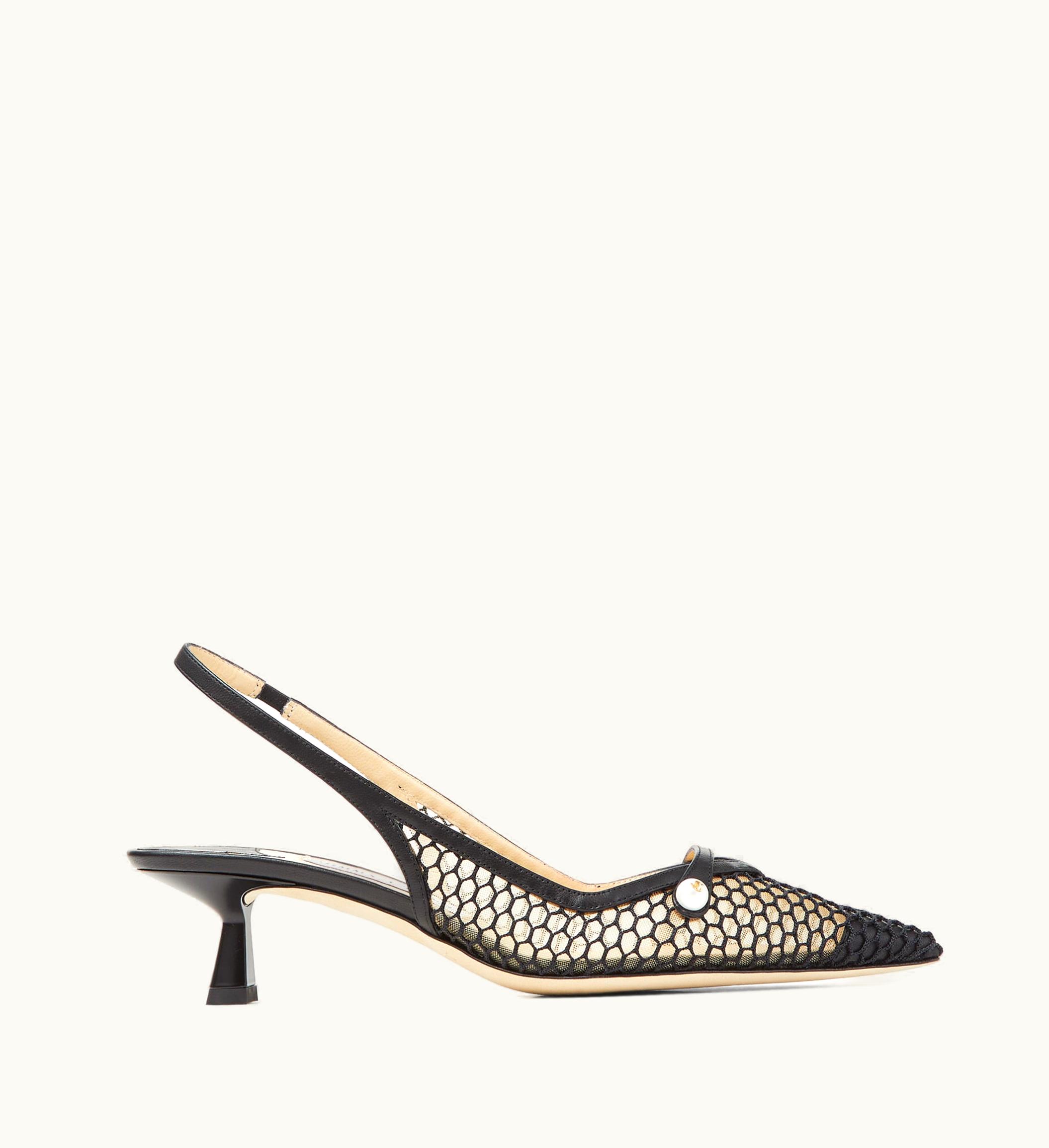 Jimmy Choo Amita 45 Black Fishnet Mesh And Nappa Slingback Pumps