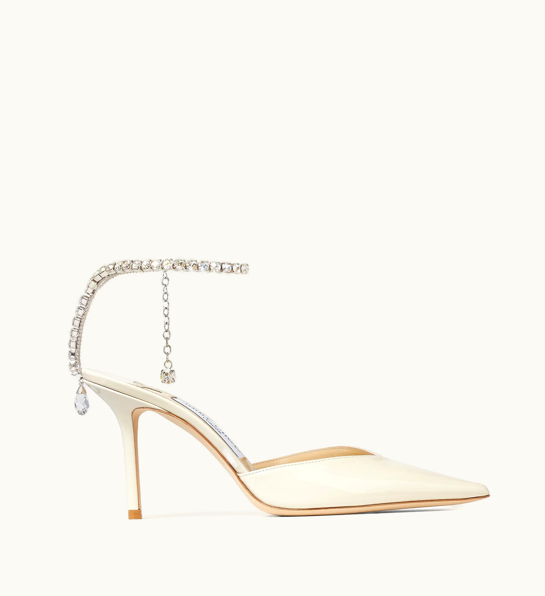 Jimmy Choo Saeda 85 Linen Patent Leather Pumps With Crystal Embellishment