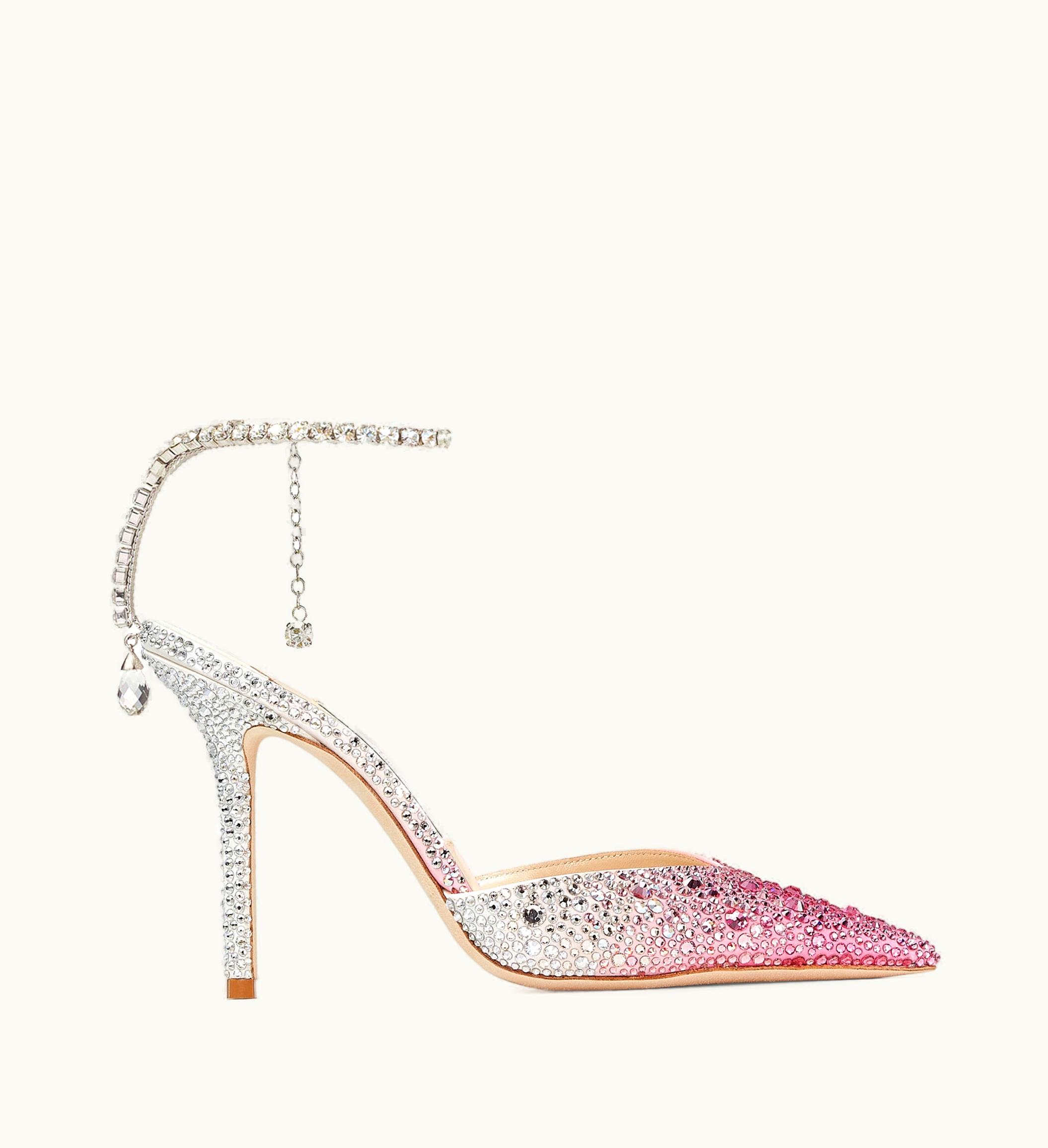 Jimmy Choo Saeda 100 Candy Pink Satin Pumps With Crystals