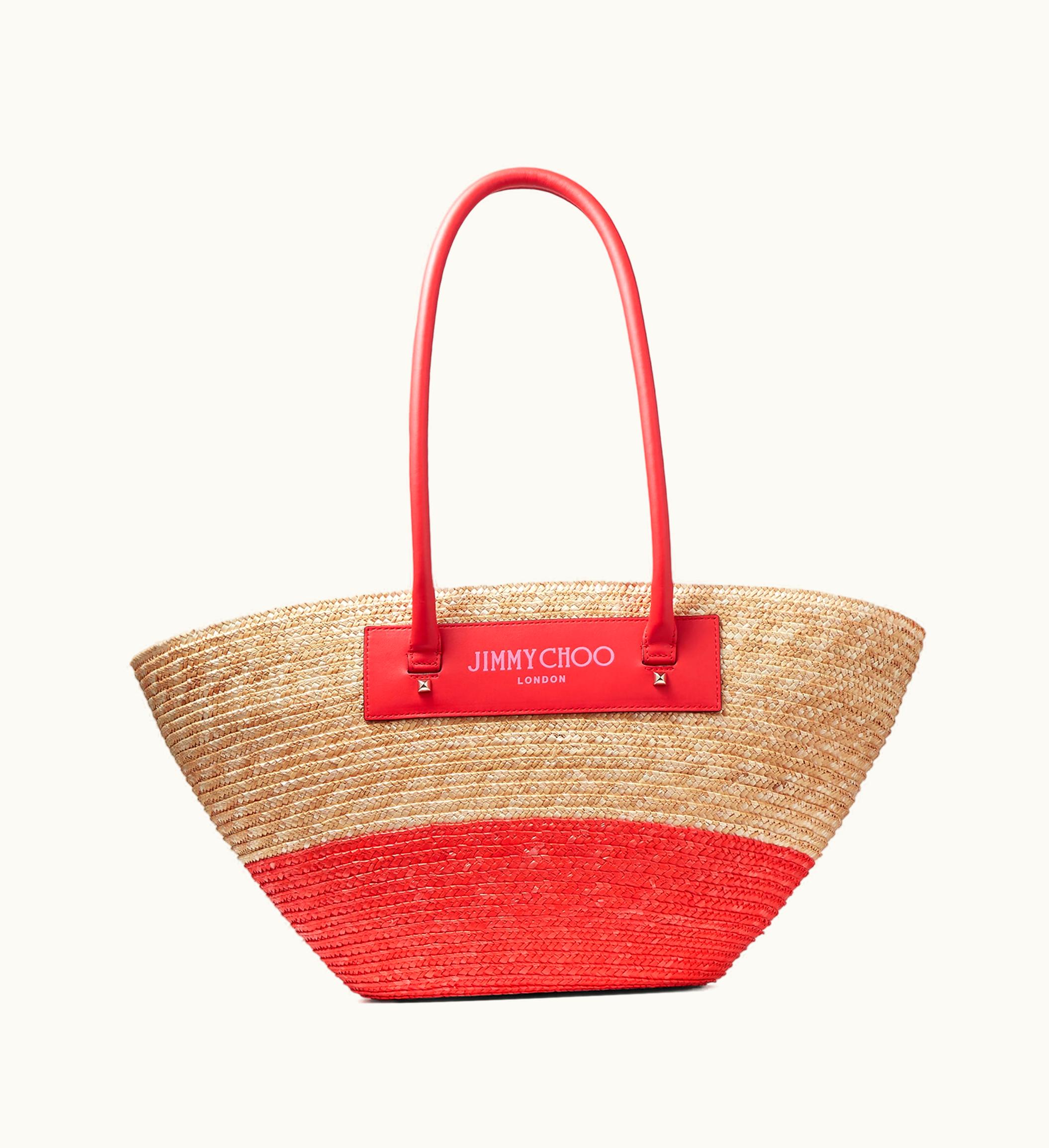 Jimmy Choo Beach Basket Tote / M Natural / Paprika Raffia Basket Tote Bag