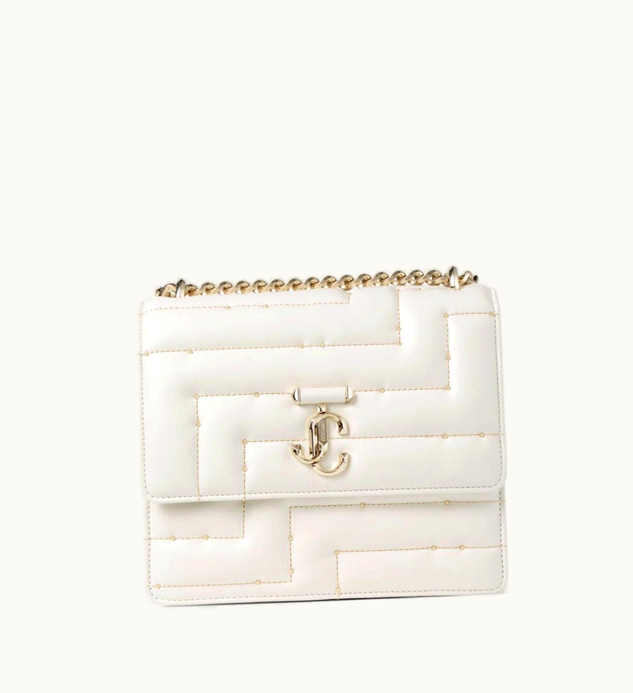 Jimmy Choo Avenue Quad Latte Avenue Nappa Leather Shoulder Bag With Jc Emblem