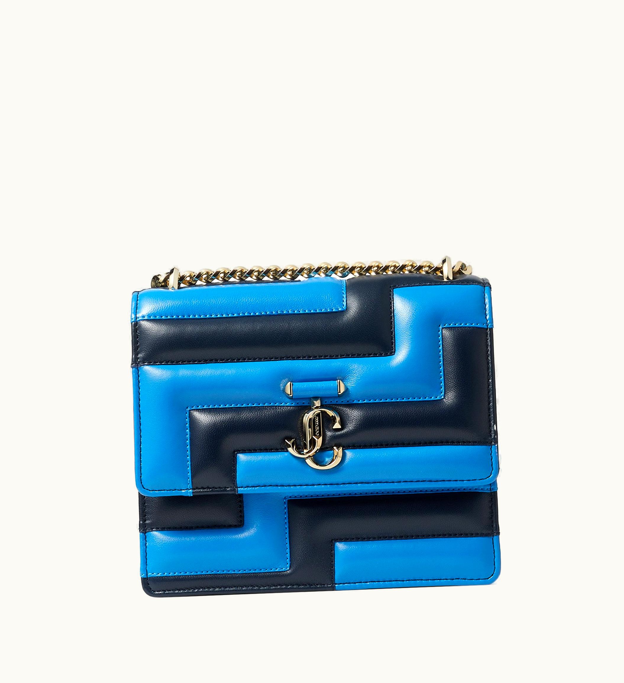 Jimmy Choo Avenue Quad Navy And Sky Avenue Nappa Leather Shoulder Bag With Jc Emblem