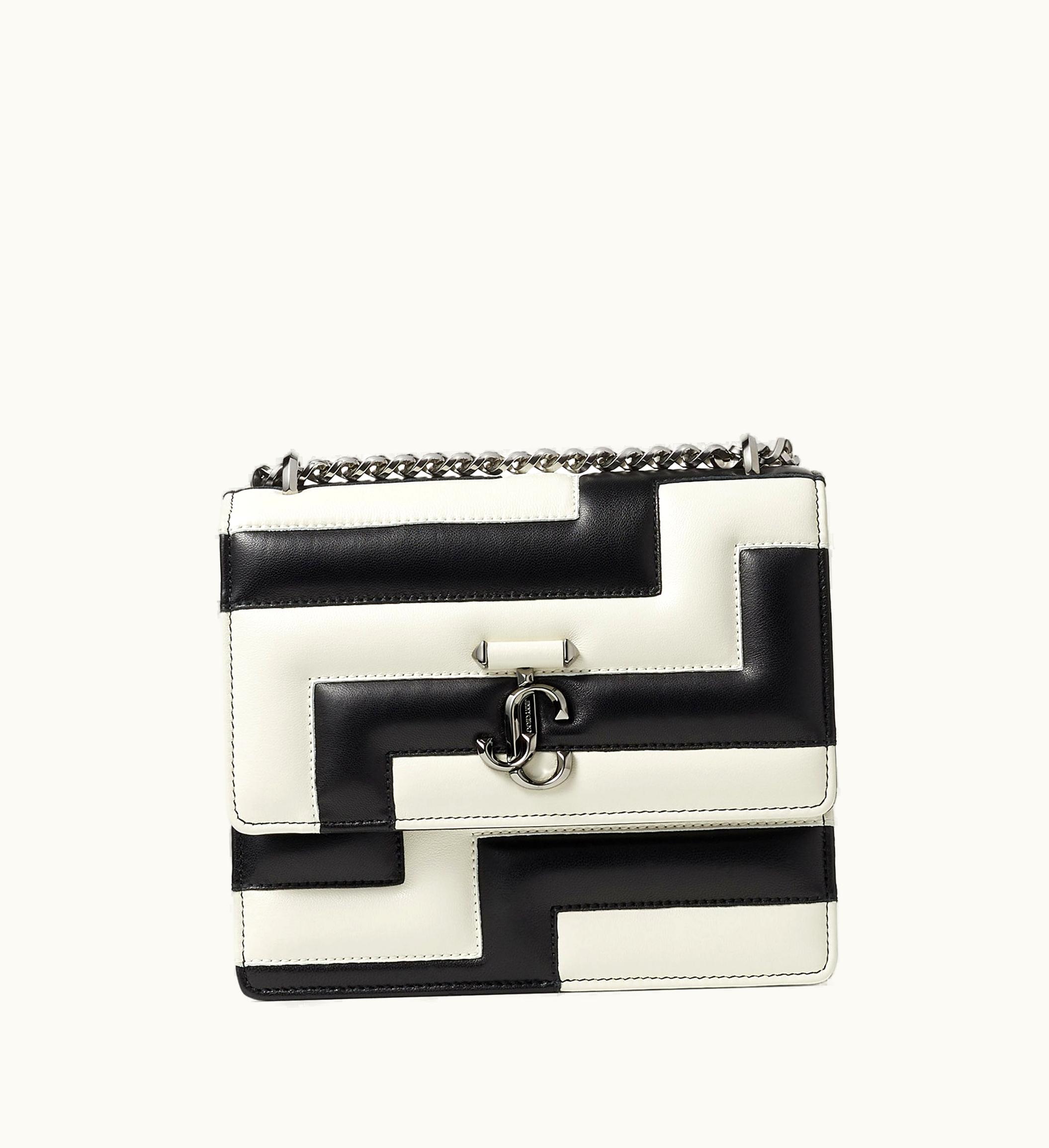 Jimmy Choo Avenue Quad Black And Latte Avenue Nappa Leather Shoulder Bag With Jc Emblem