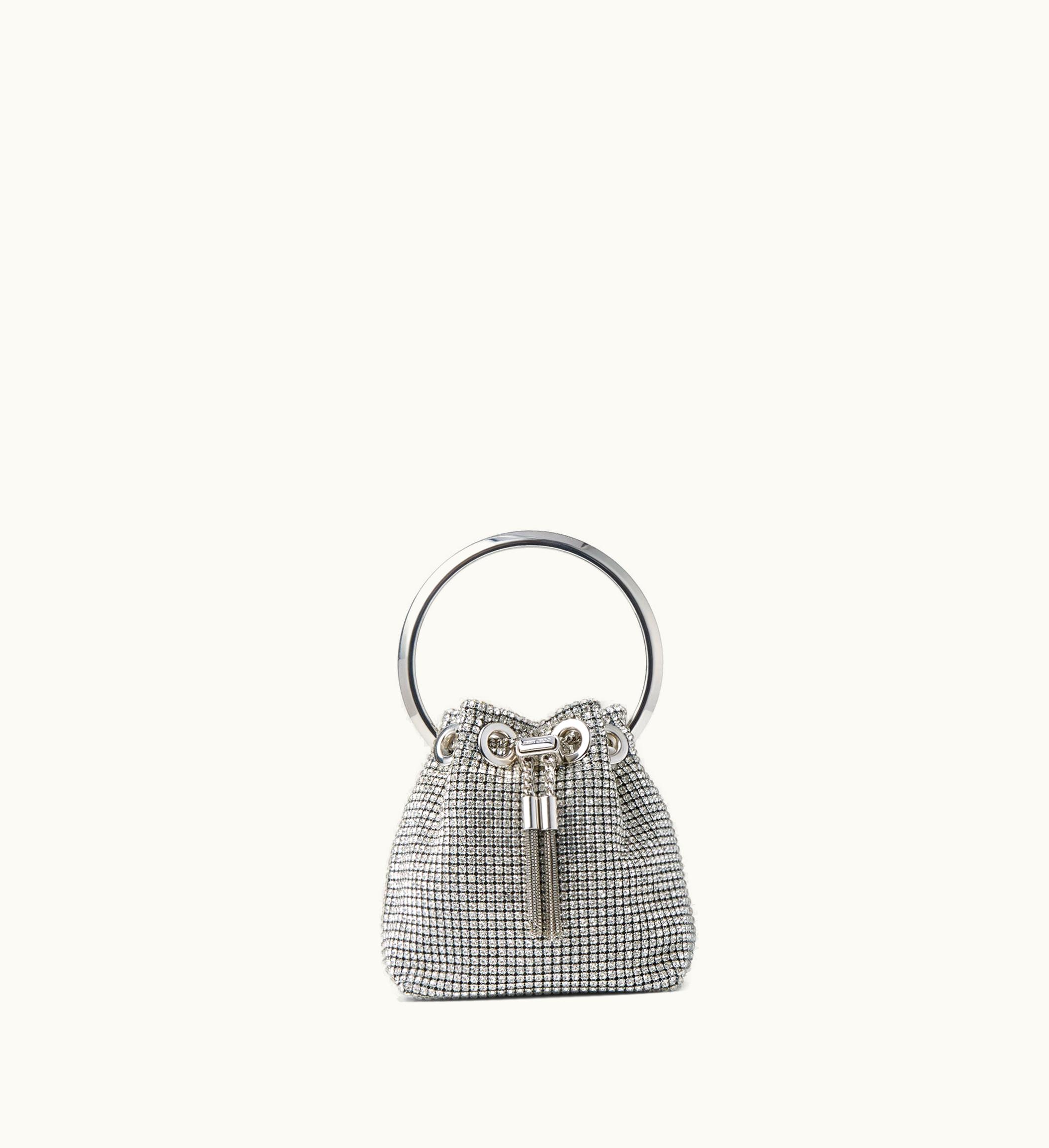 Jimmy Choo Micro Bon Bon Silver Crystal Mesh Bag With Metal Handle