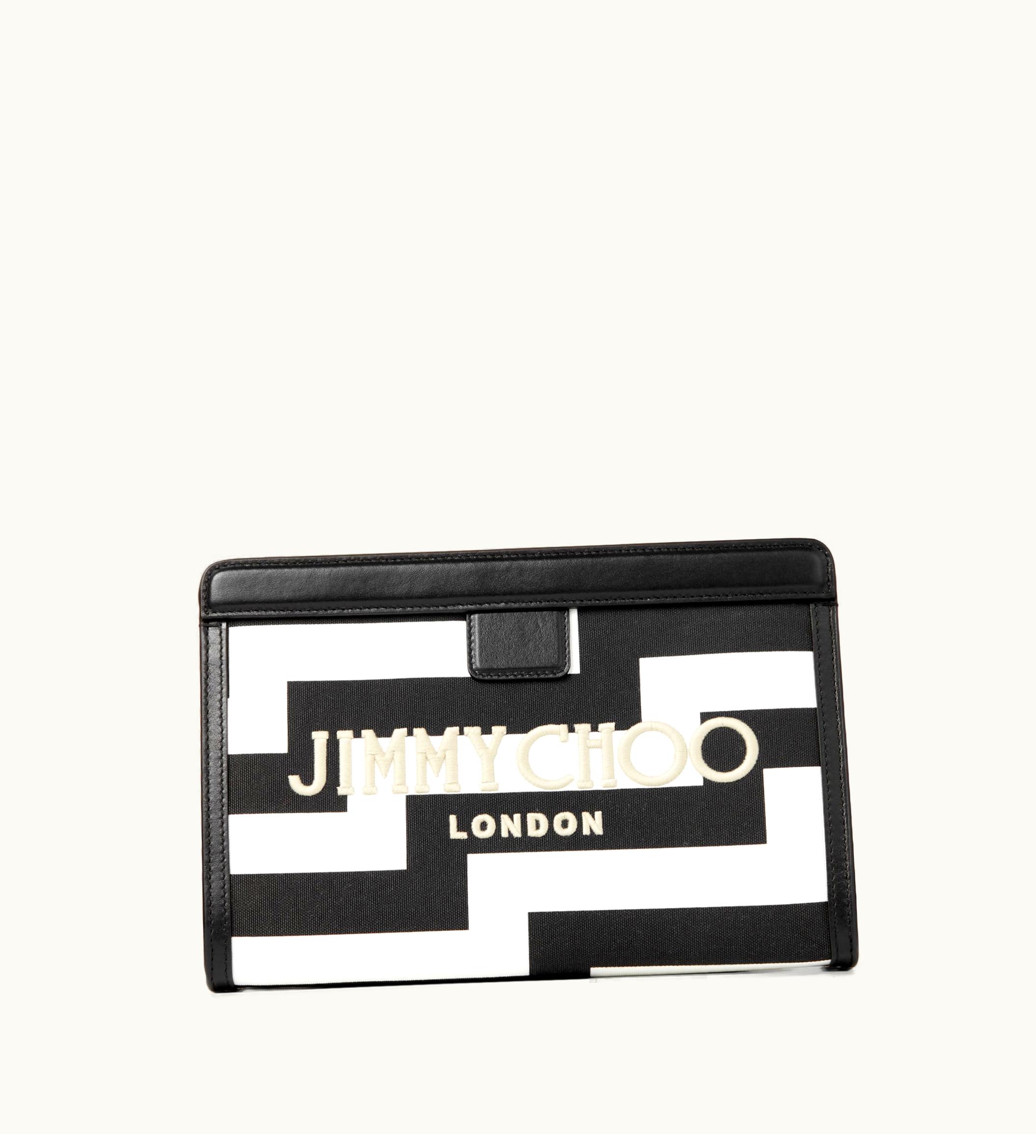 Jimmy Choo Avenue Pouch Black And White Avenue Print Canvas Pouch
