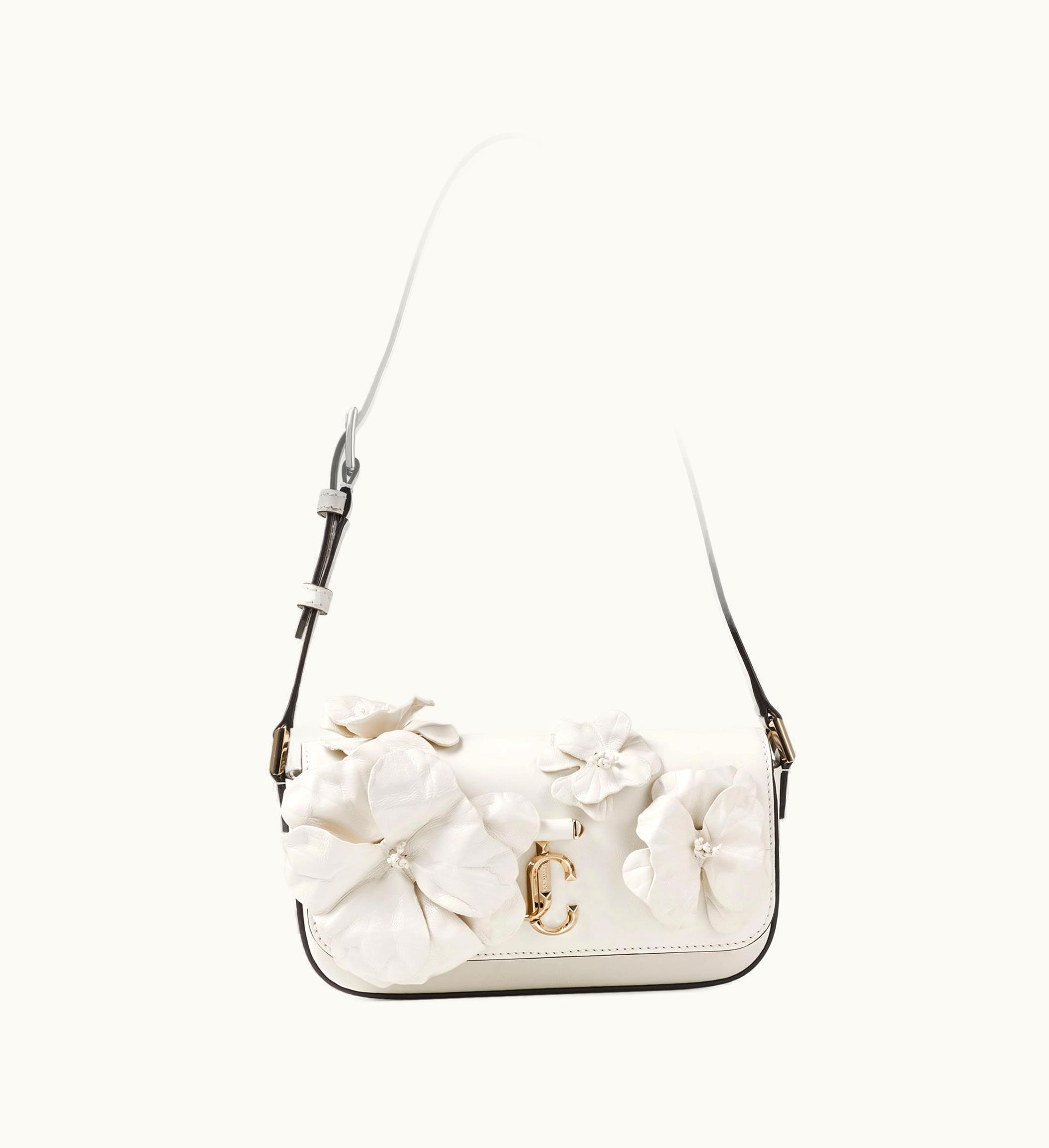 Jimmy Choo Avenue Mini Shoulder Latte Leather Mini Shoulder Bag With Flowers