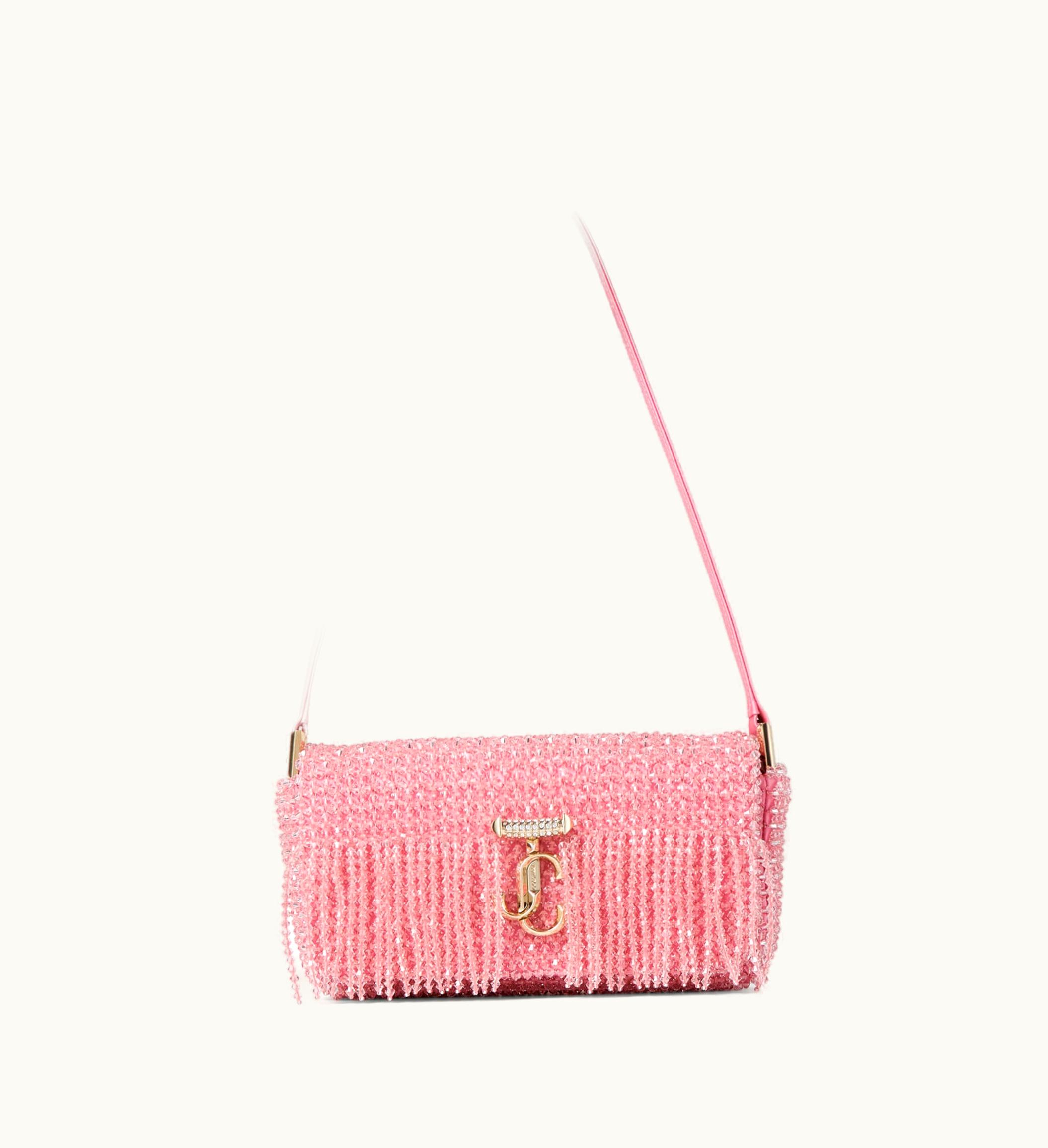 Jimmy Choo Avenue Mini Shoulder Candy Pink Satin Mini Shoulder Bag With Crystal Fringe