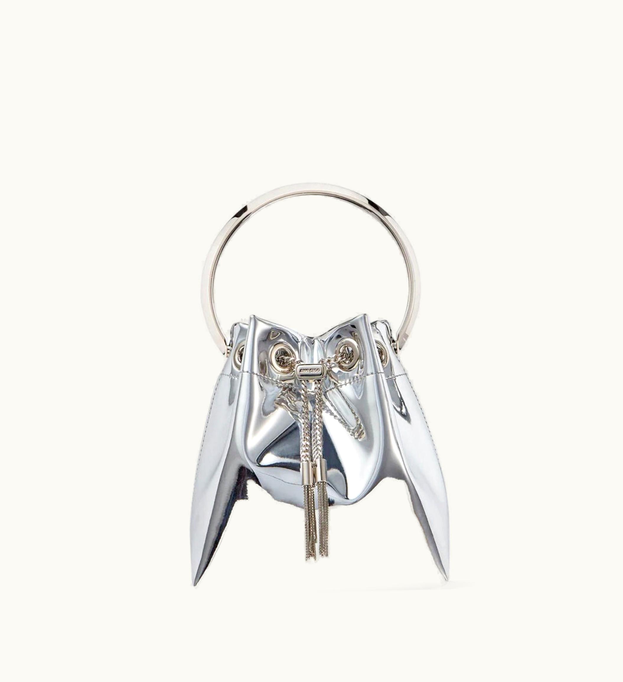Jimmy Choo Bon Bon Silver Mirror Fabric Mini Bag With Metal Handle
