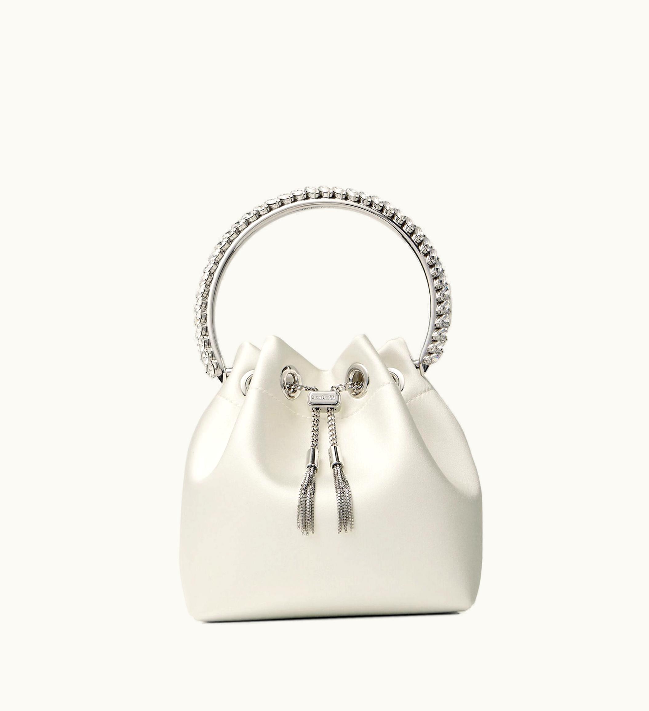 Jimmy Choo Bon Bon Ivory Satin Bag With Crystal Handle