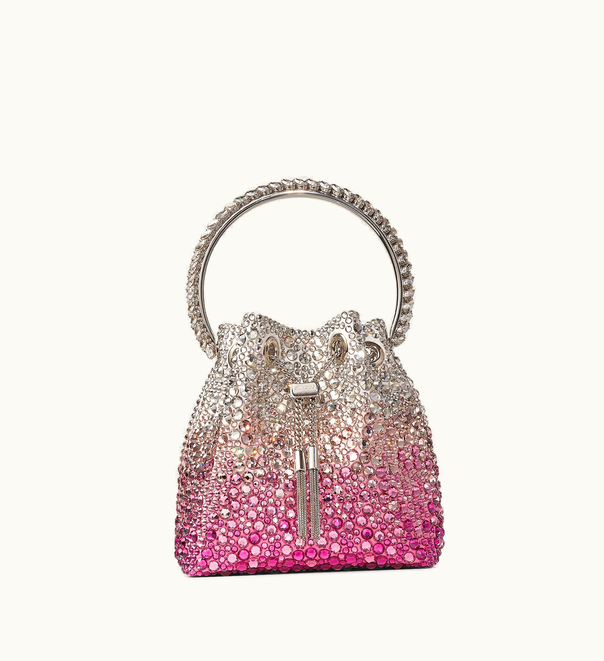 Jimmy Choo Jimmy Choo Bon Bon Candy Pink And Silver Satin Bag Withcrystals