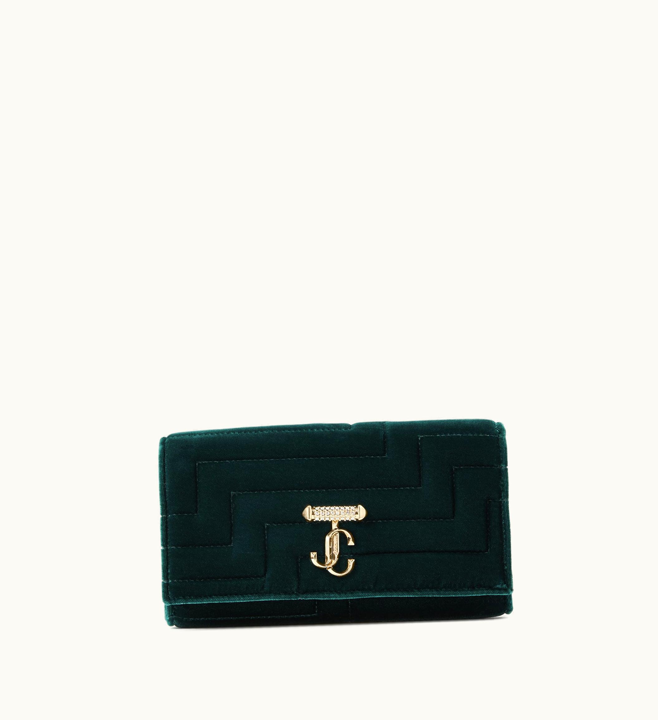 Jimmy Choo Jimmy Choo Avenue Wallet With Chain Dark Green Avenue Velvet Wallet With Chain