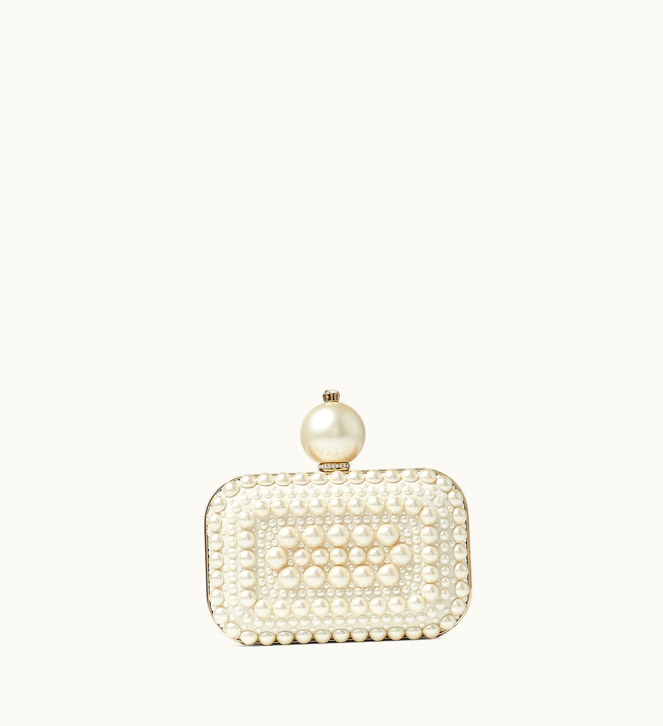 Jimmy Choo Jimmy Choo Micro Cloud White Suede Clutch Bag With All-Over Pearl Embellishment