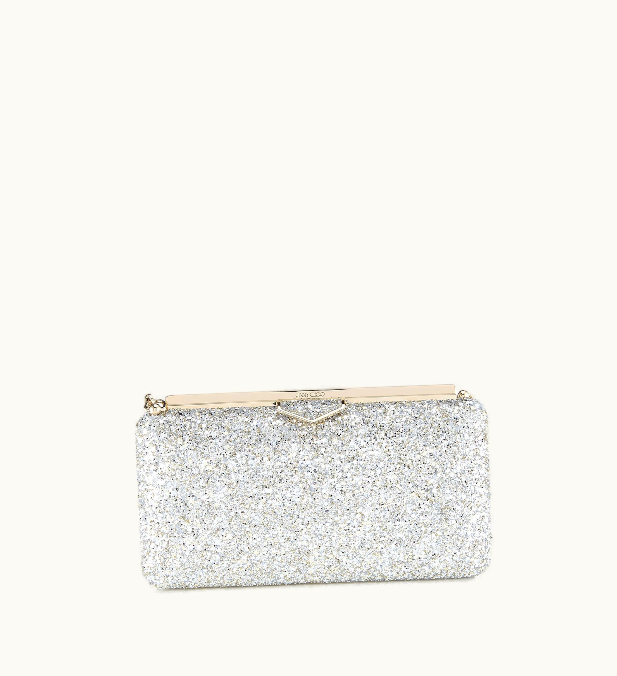 Jimmy Choo Jimmy Choo Ellipse Champagne Coarse Glitter Fabric Clutch Bag