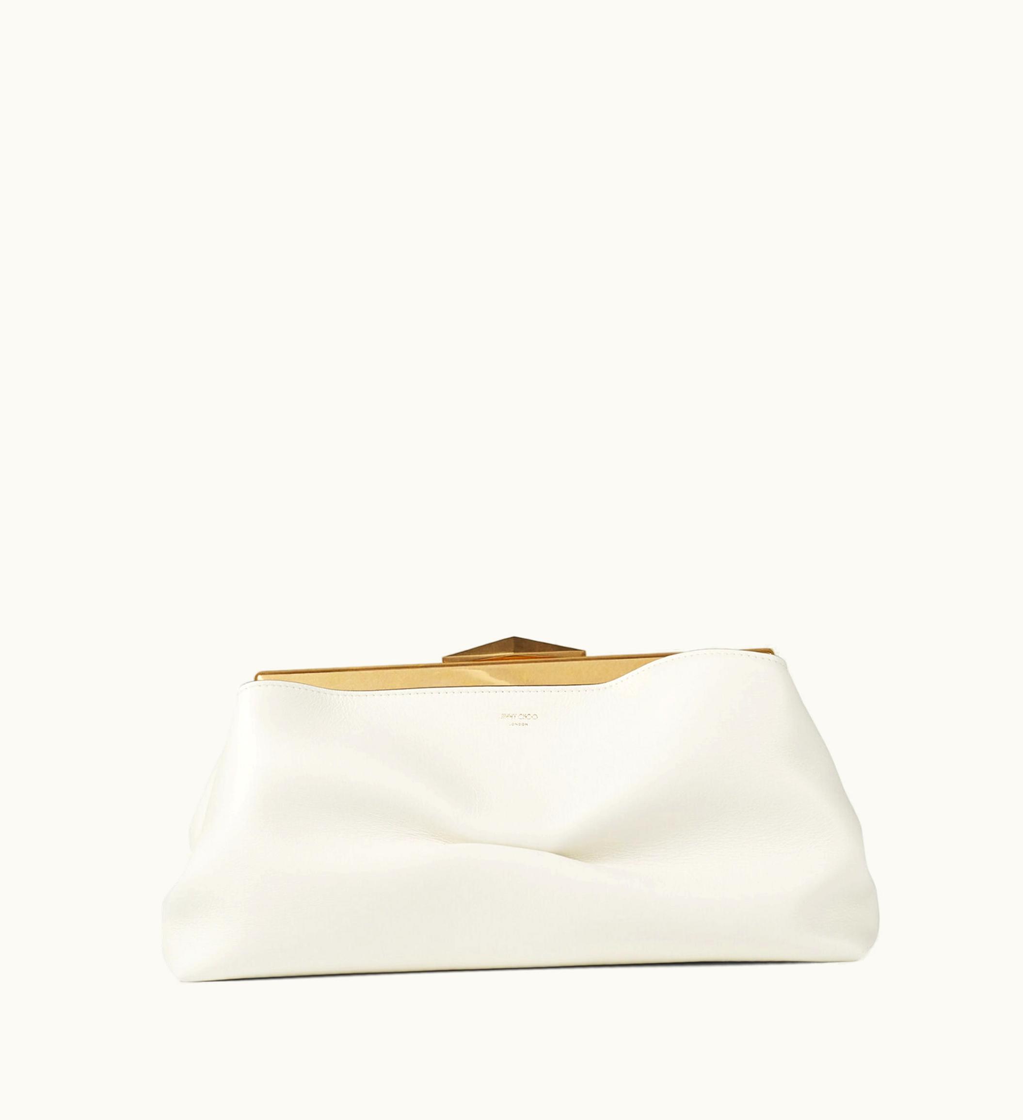 Jimmy Choo Jimmy Choo Diamond Frame Clutch Latte Soft Calf Leather Clutch Bag With Chain Strap