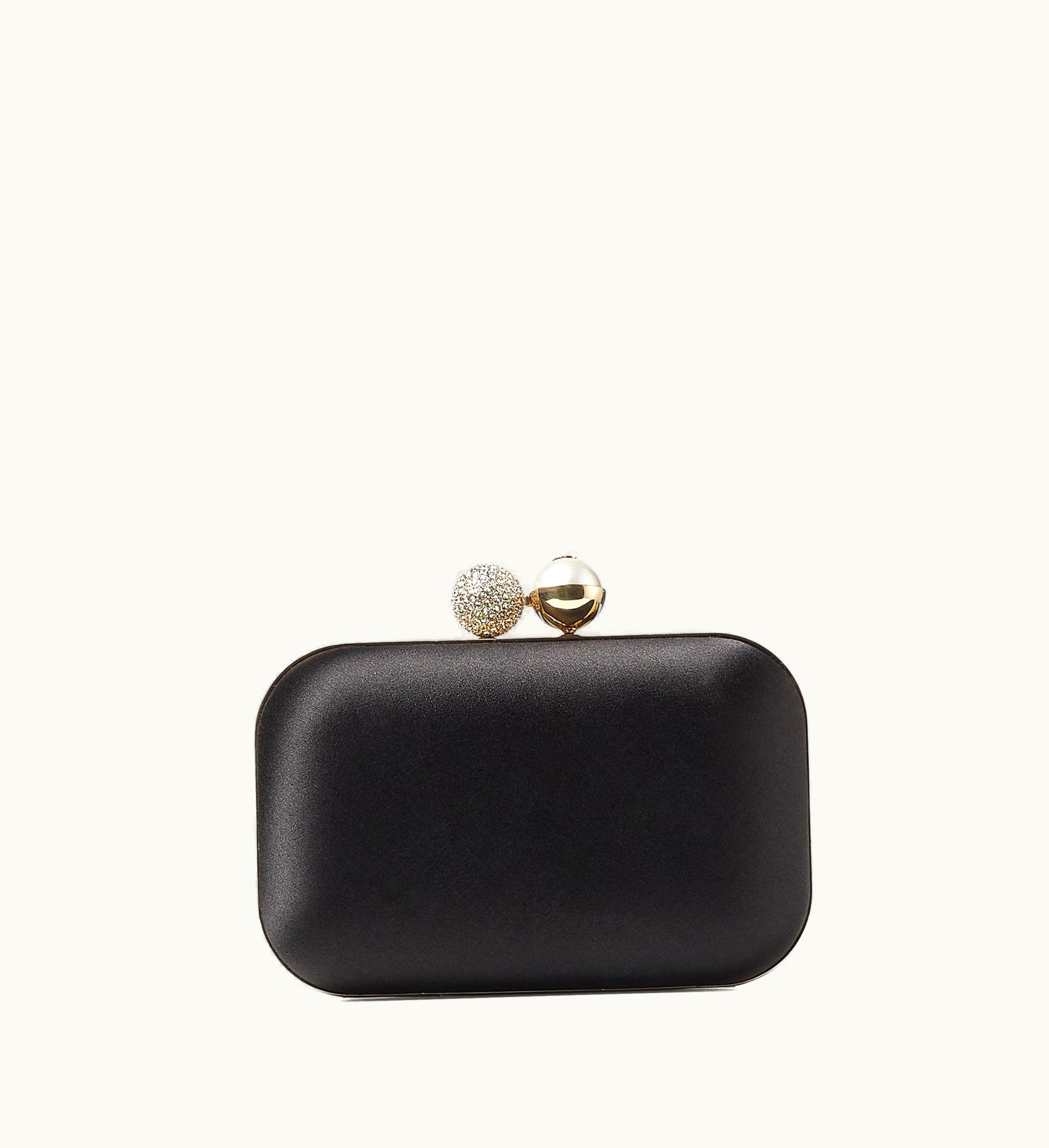 Jimmy Choo Jimmy Choo Cloud Black Satin Clutch Bag With Pearl And Crystal Clasp