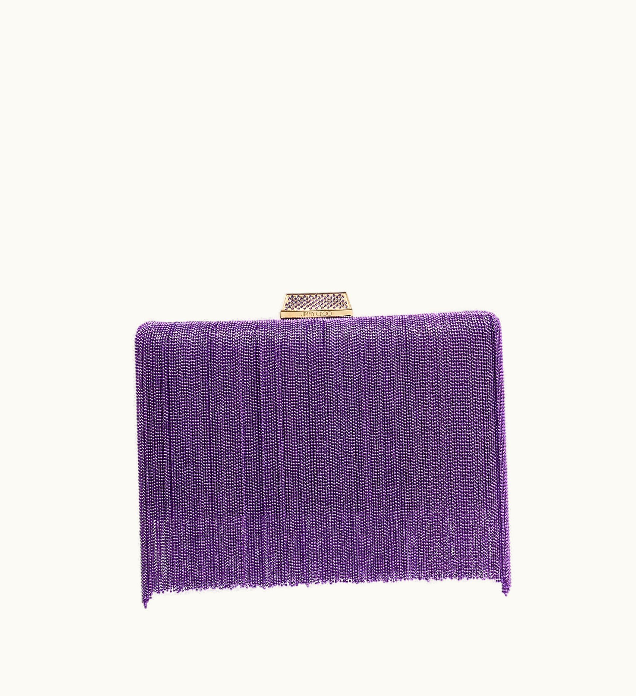 Jimmy Choo Jimmy Choo Clemmie Cassis Satin Clutch Bag With Chain Fringe