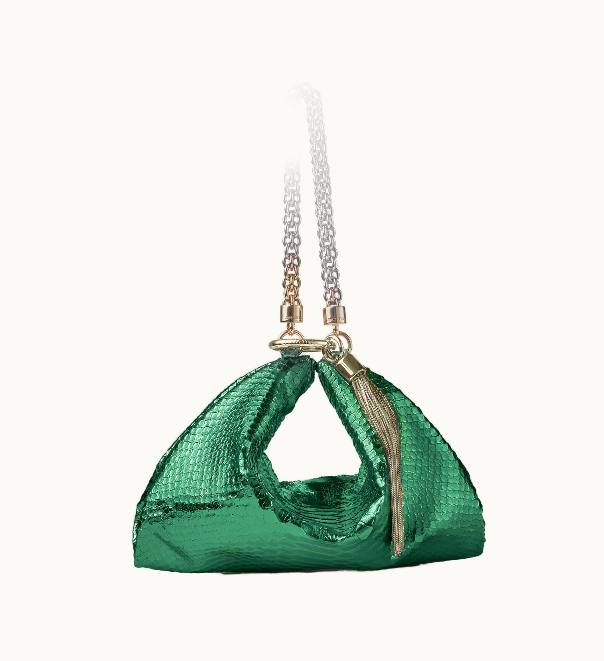 Jimmy Choo Jimmy Choo Callie Dark Green Metallic Snake Printed Leather Clutch Bag