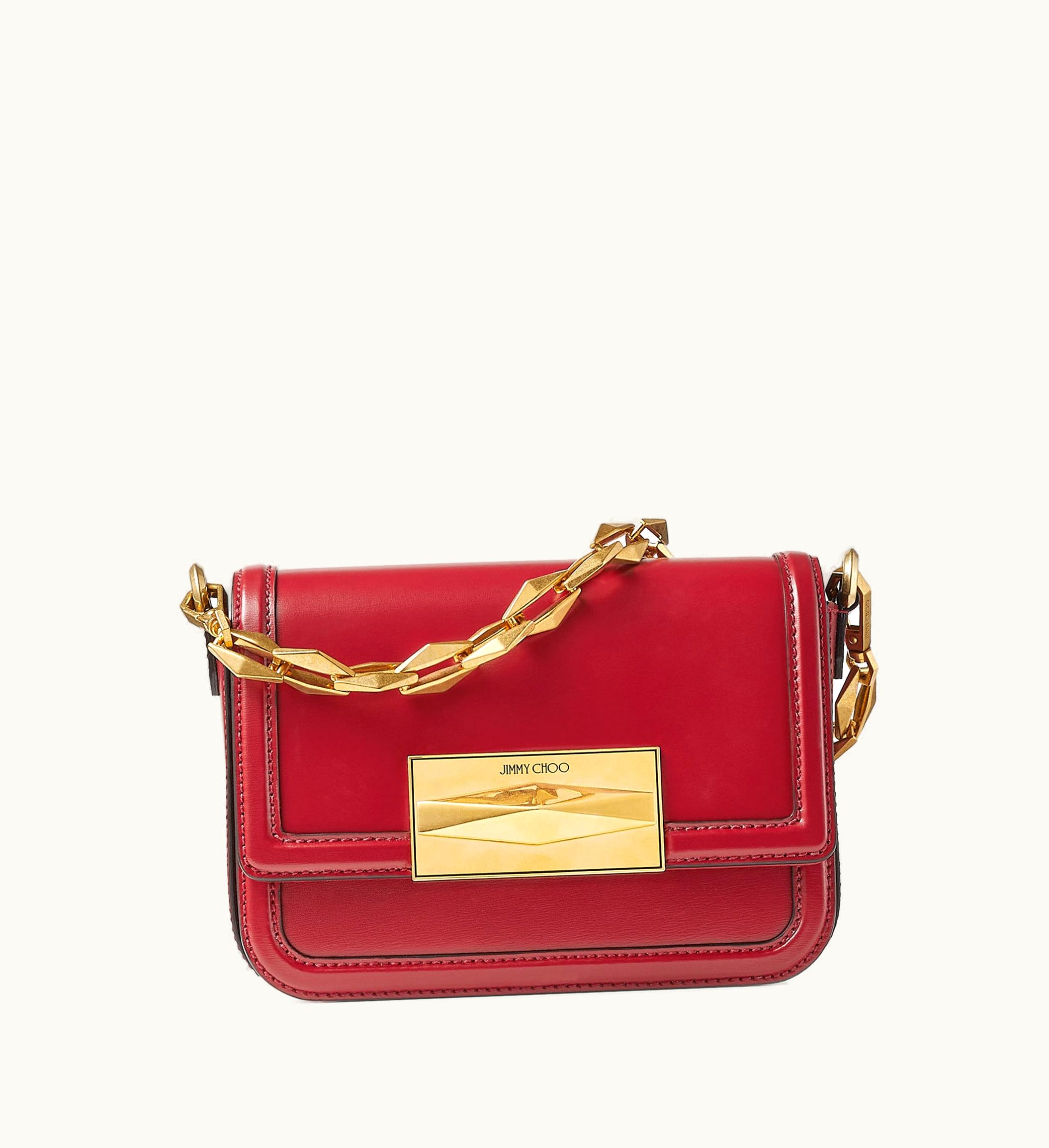 Jimmy Choo Jimmy Choo Diamond Crossbody Cranberry Box Calf Leather Crossbody Bag