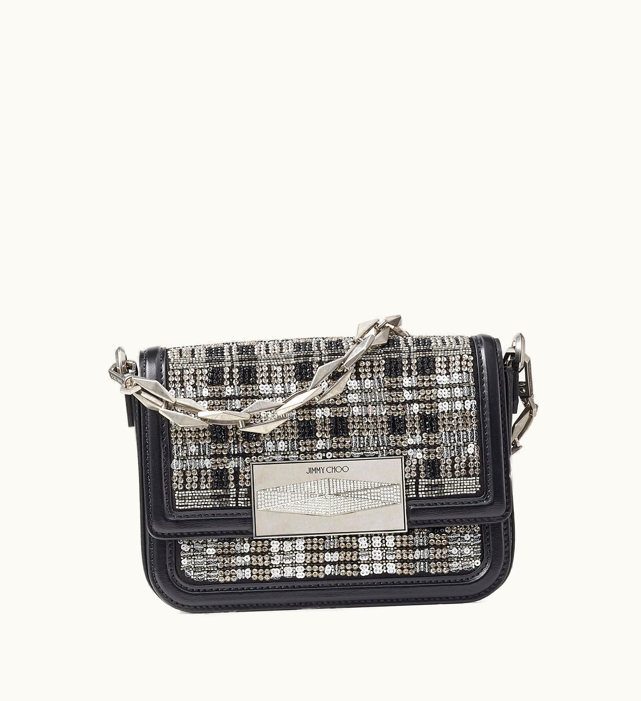 Jimmy Choo Jimmy Choo Diamond Crossbody Black Satin Crossbody Bag With Beaded Tartan