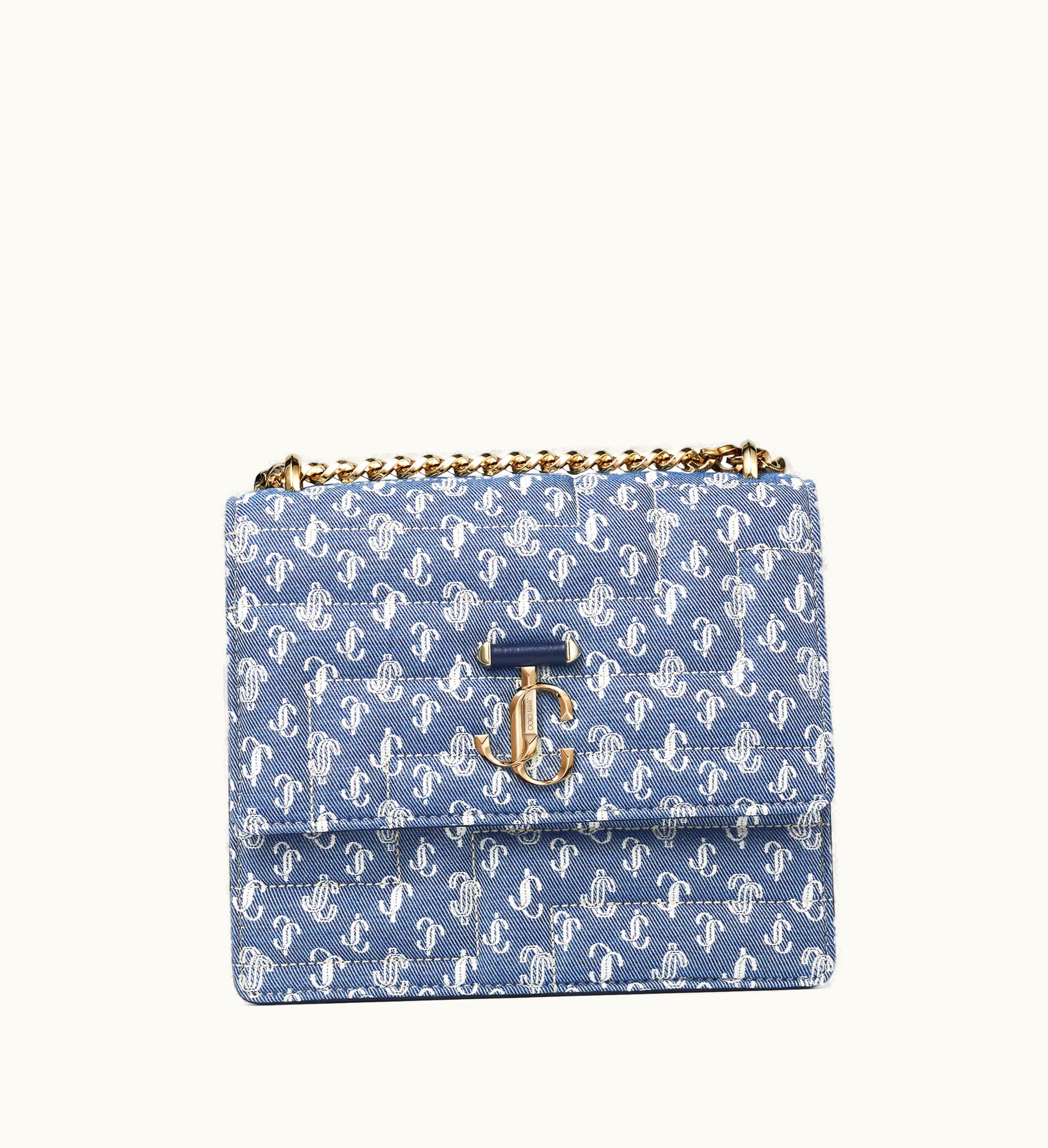 Jimmy Choo Jimmy Choo Avenue Quad Denim Quilted Jc Monogram Shoulder Bag