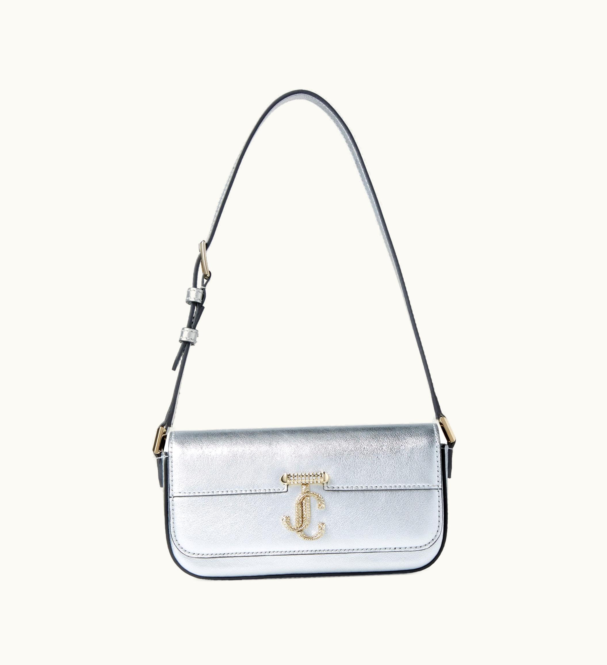 Jimmy Choo Jimmy Choo Avenue Mini Shoulder Silver Metallic Nappa Mini Shoulder Bag With Jc Emblem