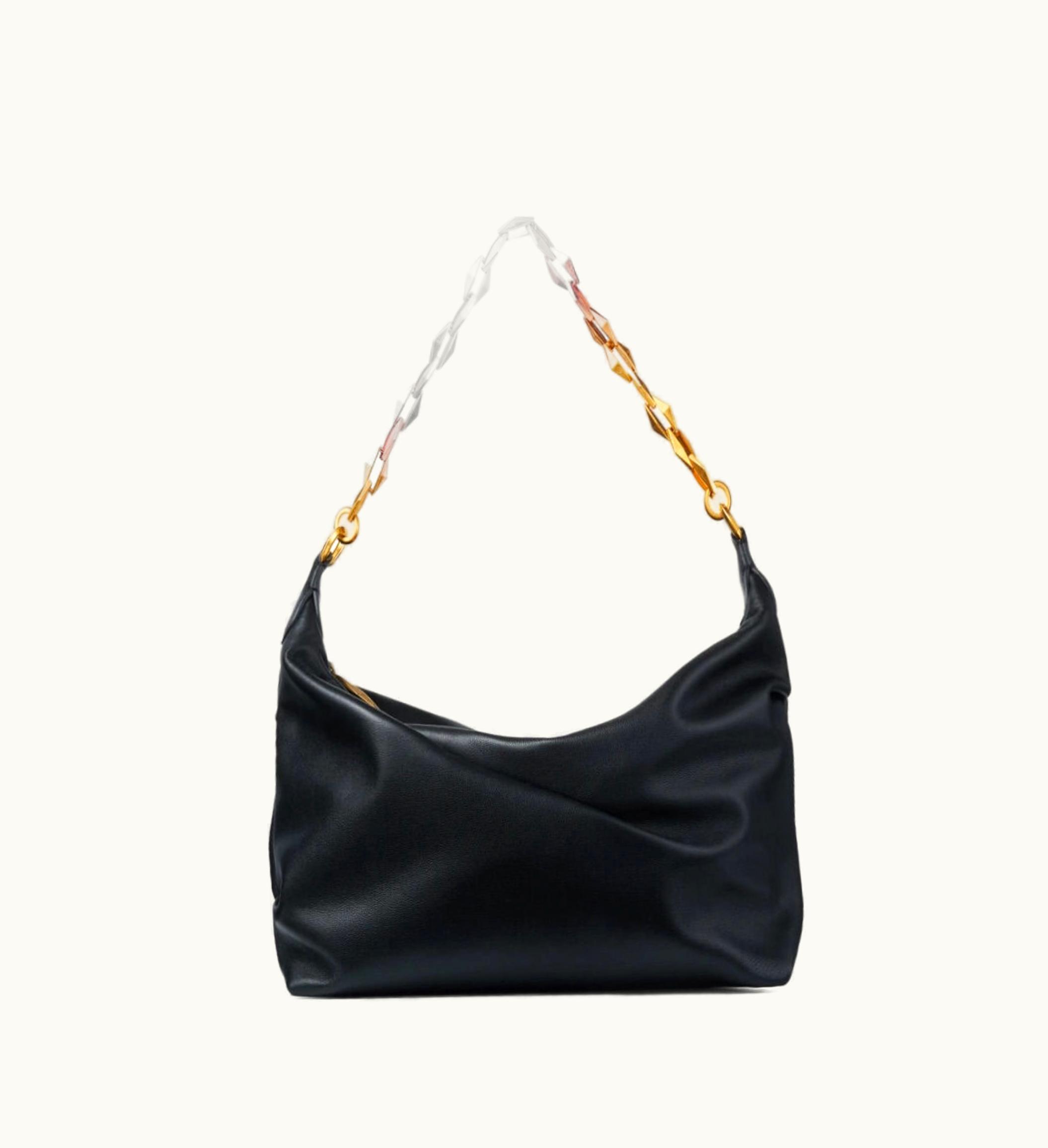 Jimmy Choo Jimmy Choo Diamond Soft Hobo / S Black Soft Calf Leather Hobo Bag With Chain Strap
