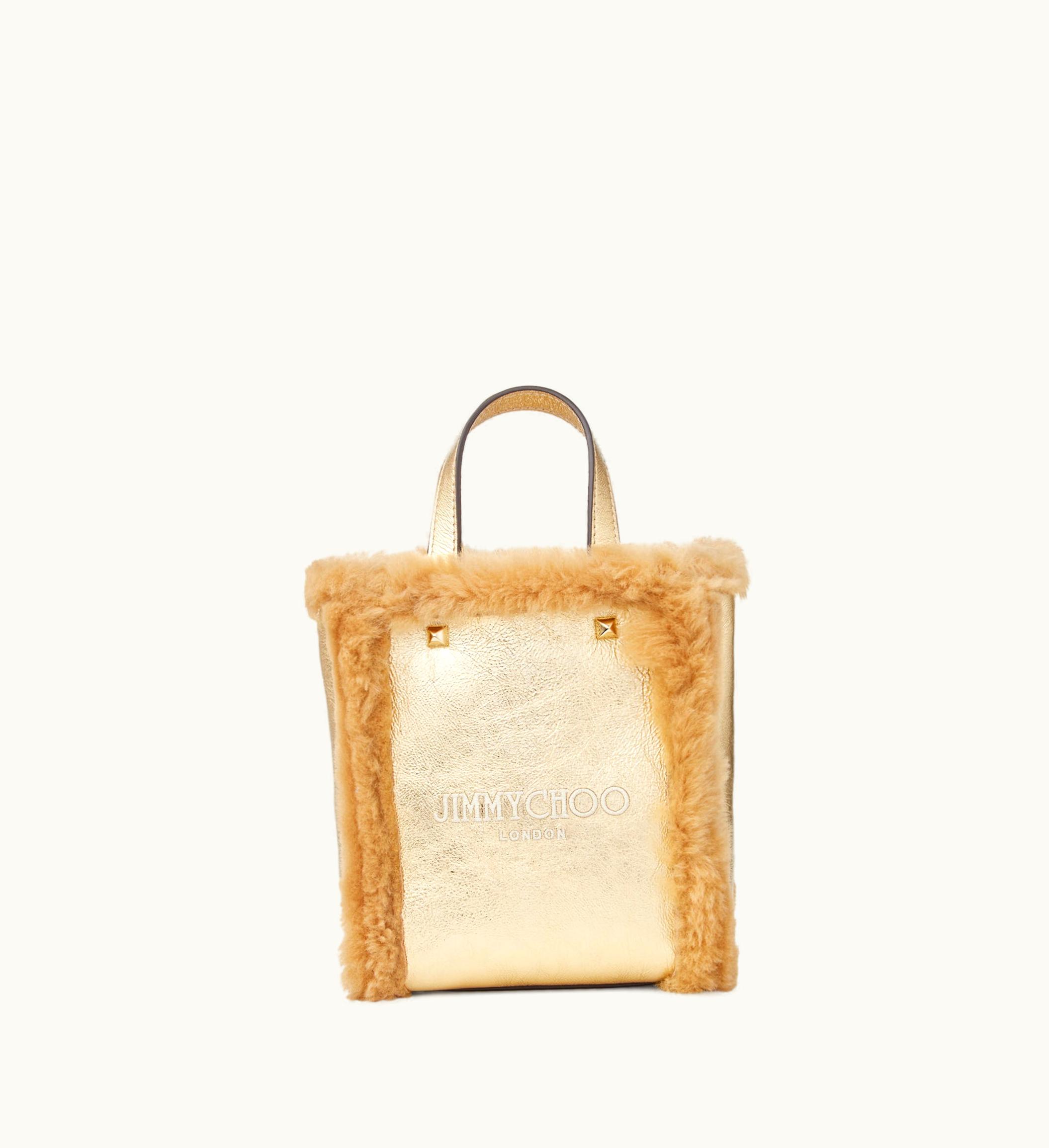 Jimmy Choo Mini N / S Tote Gold Metallic Nappa And Shearling Mini N / S Tote Bag With Jimmy Choo Embroidery