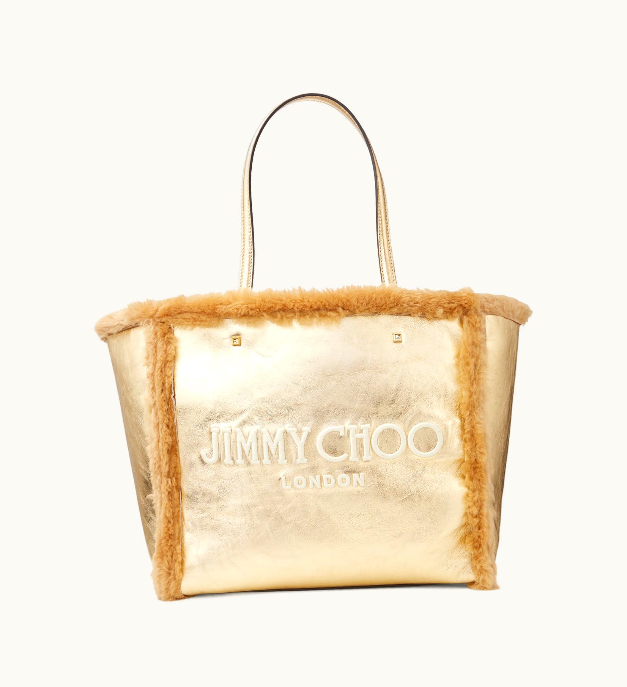 Jimmy Choo Avenue Tote Bag Gold Metallic Nappa And Shearling Tote Bag With Jimmy Choo Embroidery
