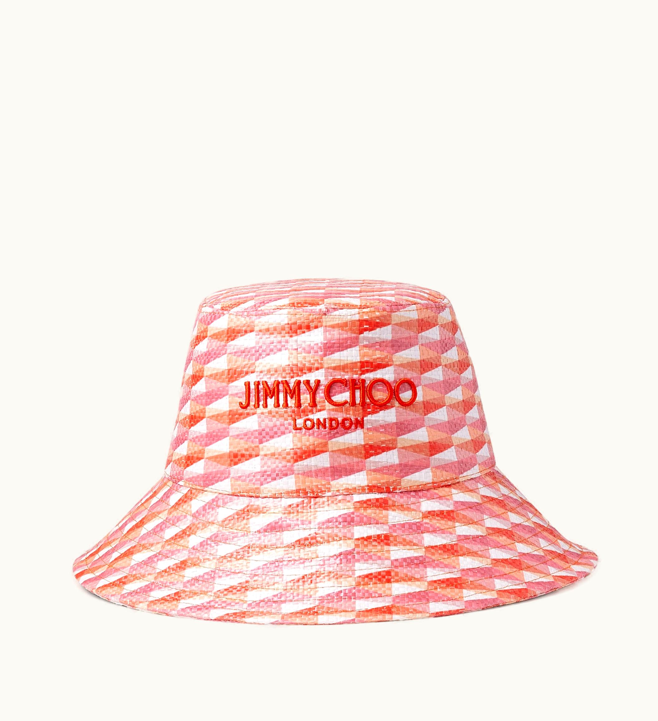 Jimmy Choo Jimmy Choo Catalie Paprika / Candy Pink Diamond Print Fabric Embroidered Sun Hat
