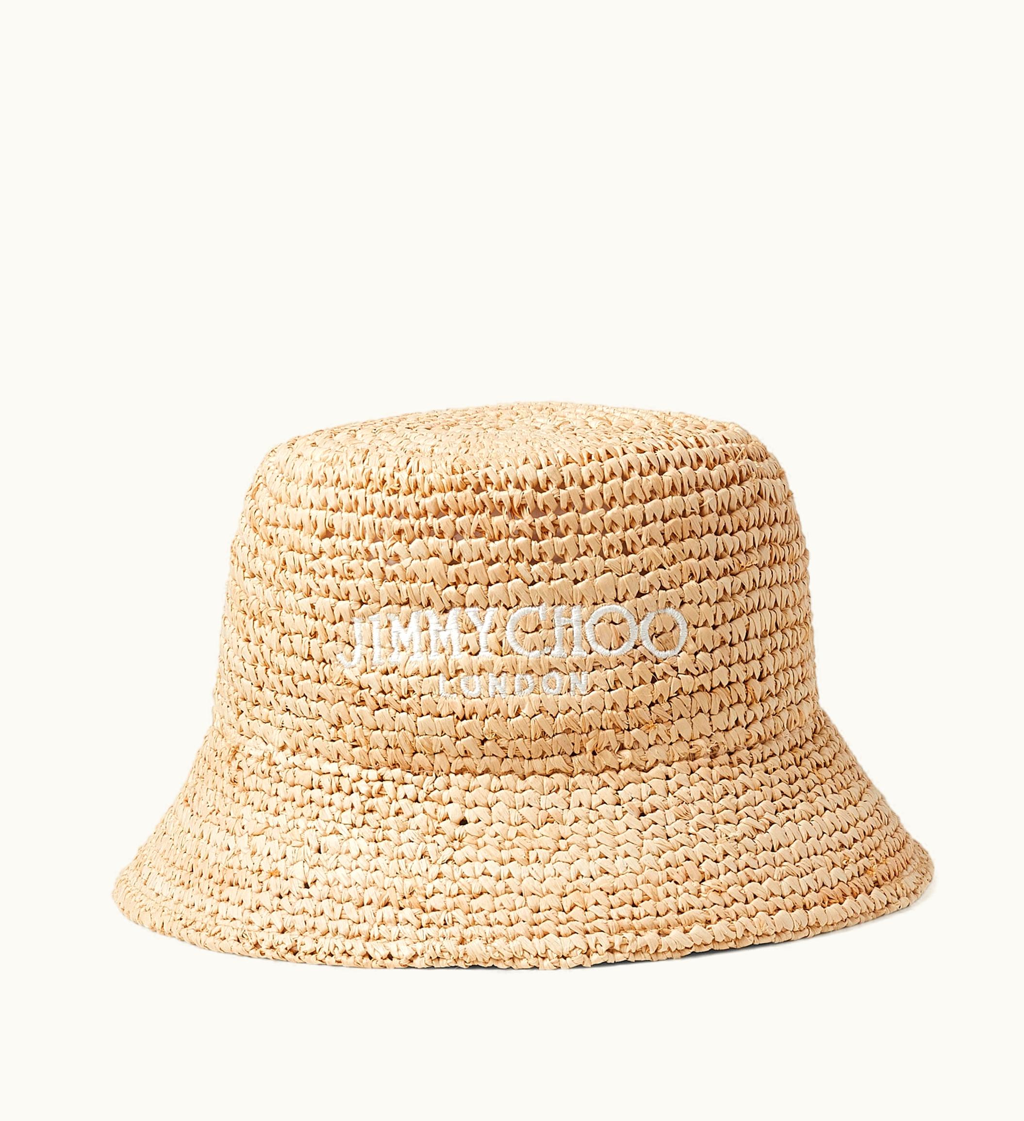 Jimmy Choo Jimmy Choo Atena Natural Raffia Embroidered Bucket Hat