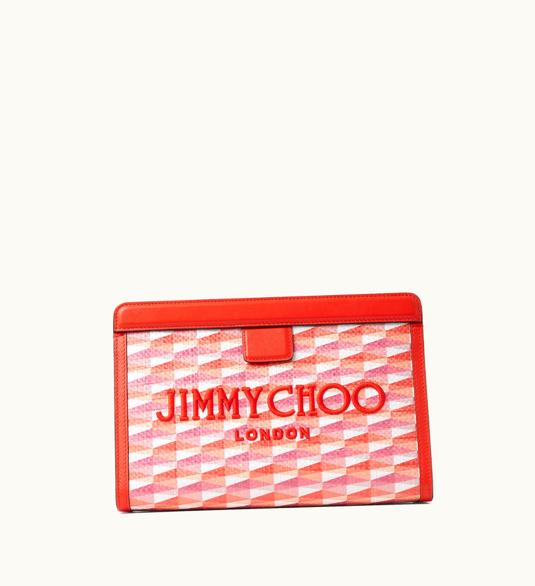 Jimmy Choo Jimmy Choo Avenue Pouch Paprika Embroidered Fabric And Leather Pouch
