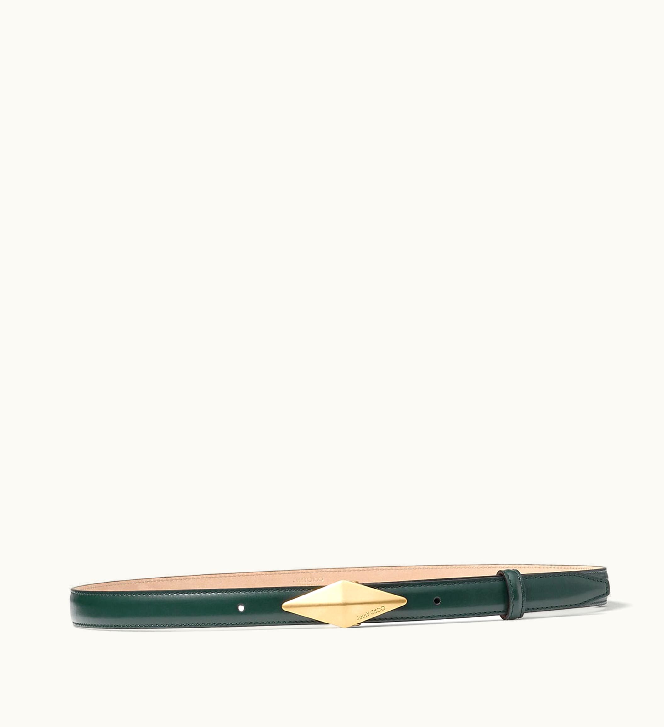 Jimmy Choo Jimmy Choo Diamond Clasp Belt Dark Green Calf Leather Clasp Belt