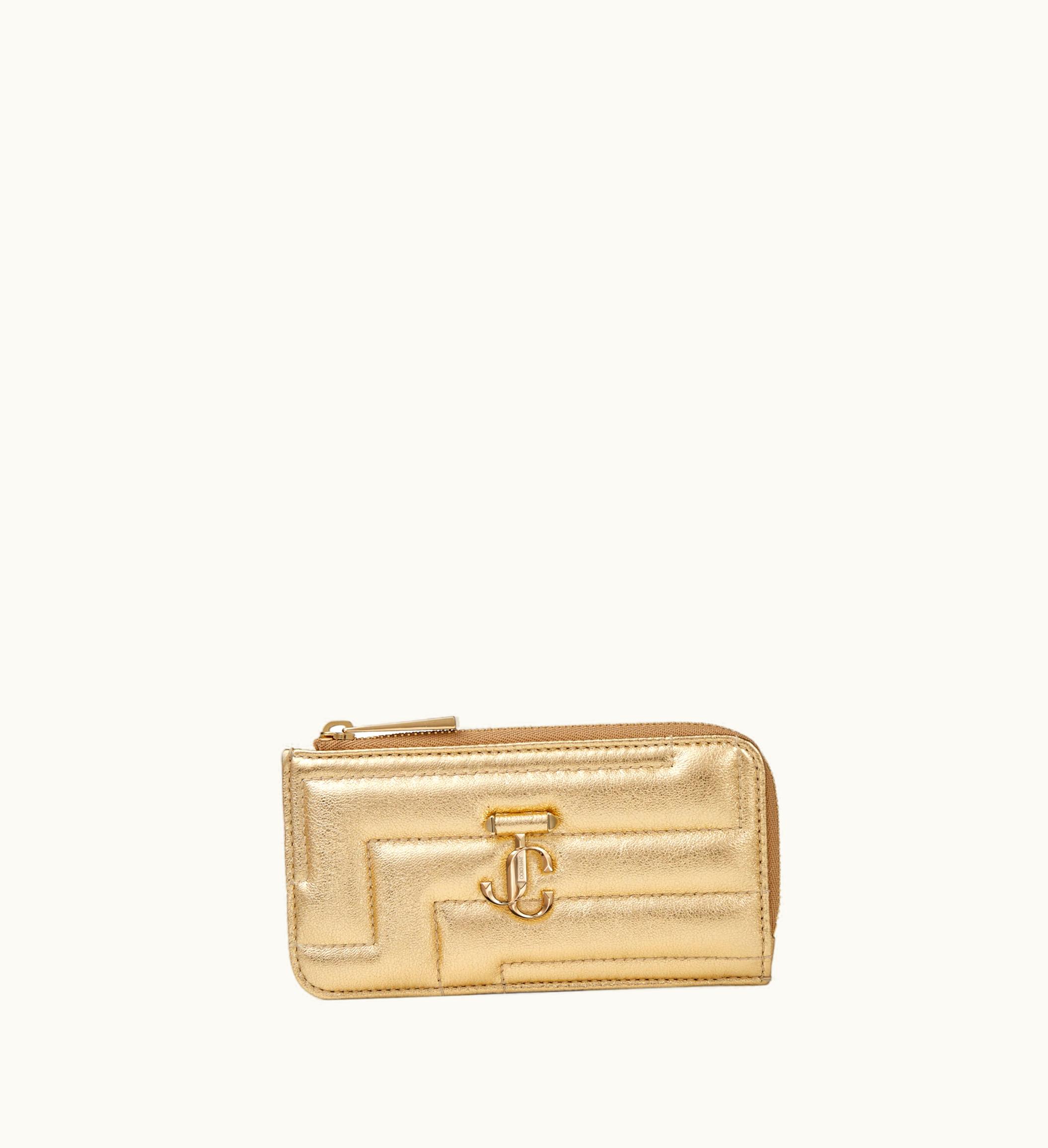 Jimmy Choo Jimmy Choo Lise-Z Gold Quilted Metallic Nappa Leather Card Holder With Jc Emblem