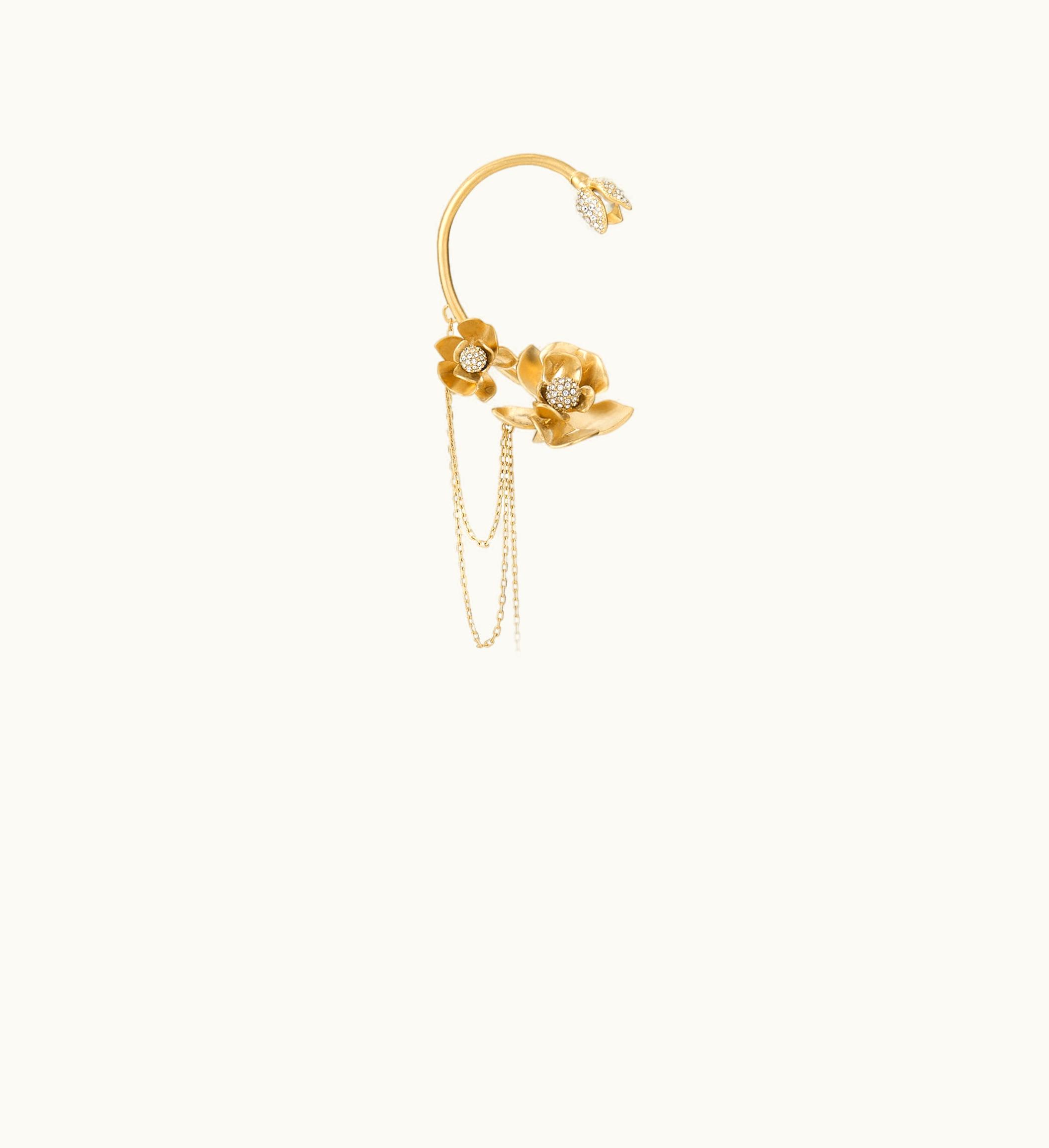 Jimmy Choo Jimmy Choo Right Petal Earcuff Gold-Finish Right Earcuff With Pearl And Crystal Embellishment