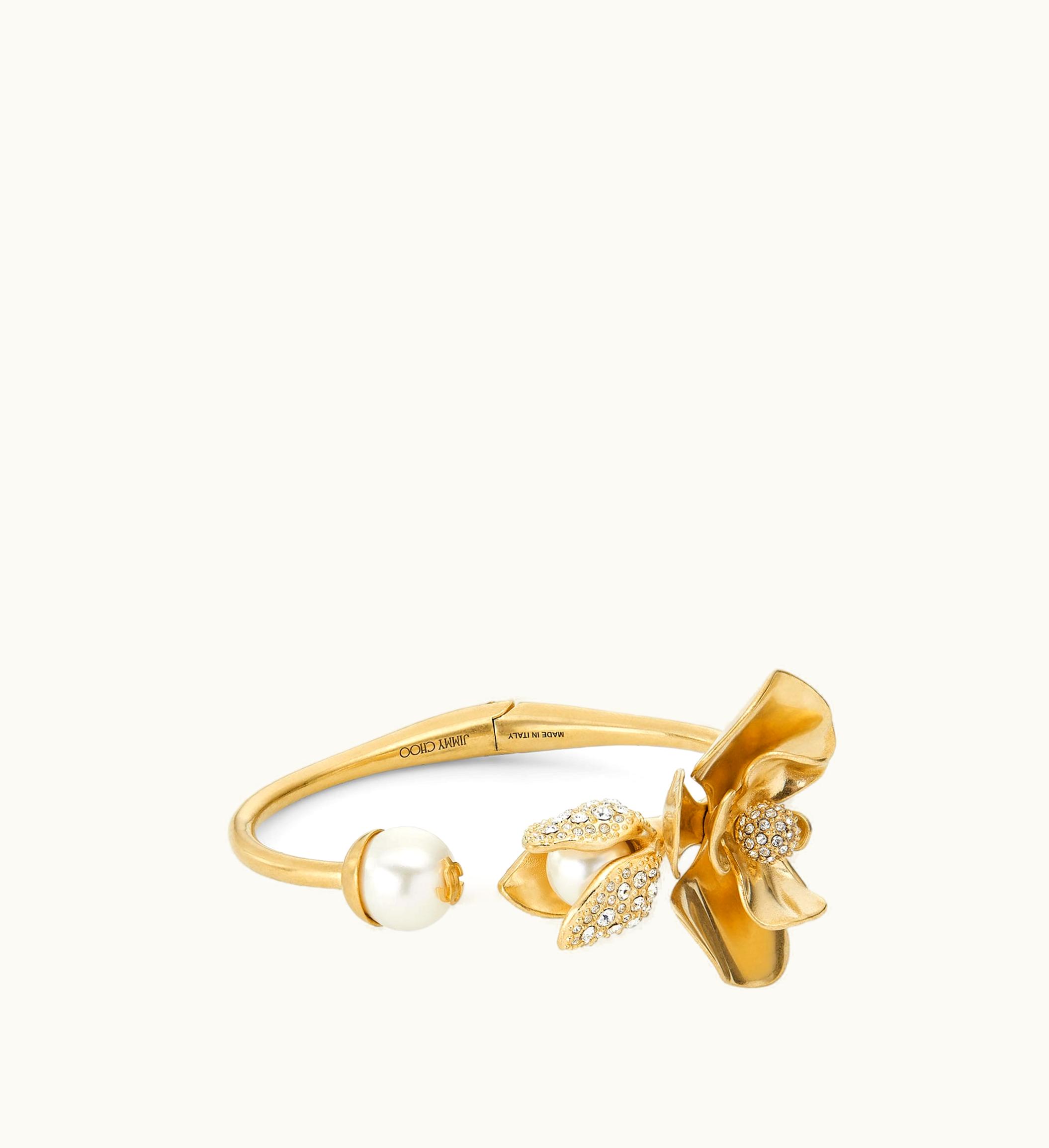 Jimmy Choo Jimmy Choo Petal Cuff Gold-Finish Cuff Bracelet With Pearl And Crystal Embellishment
